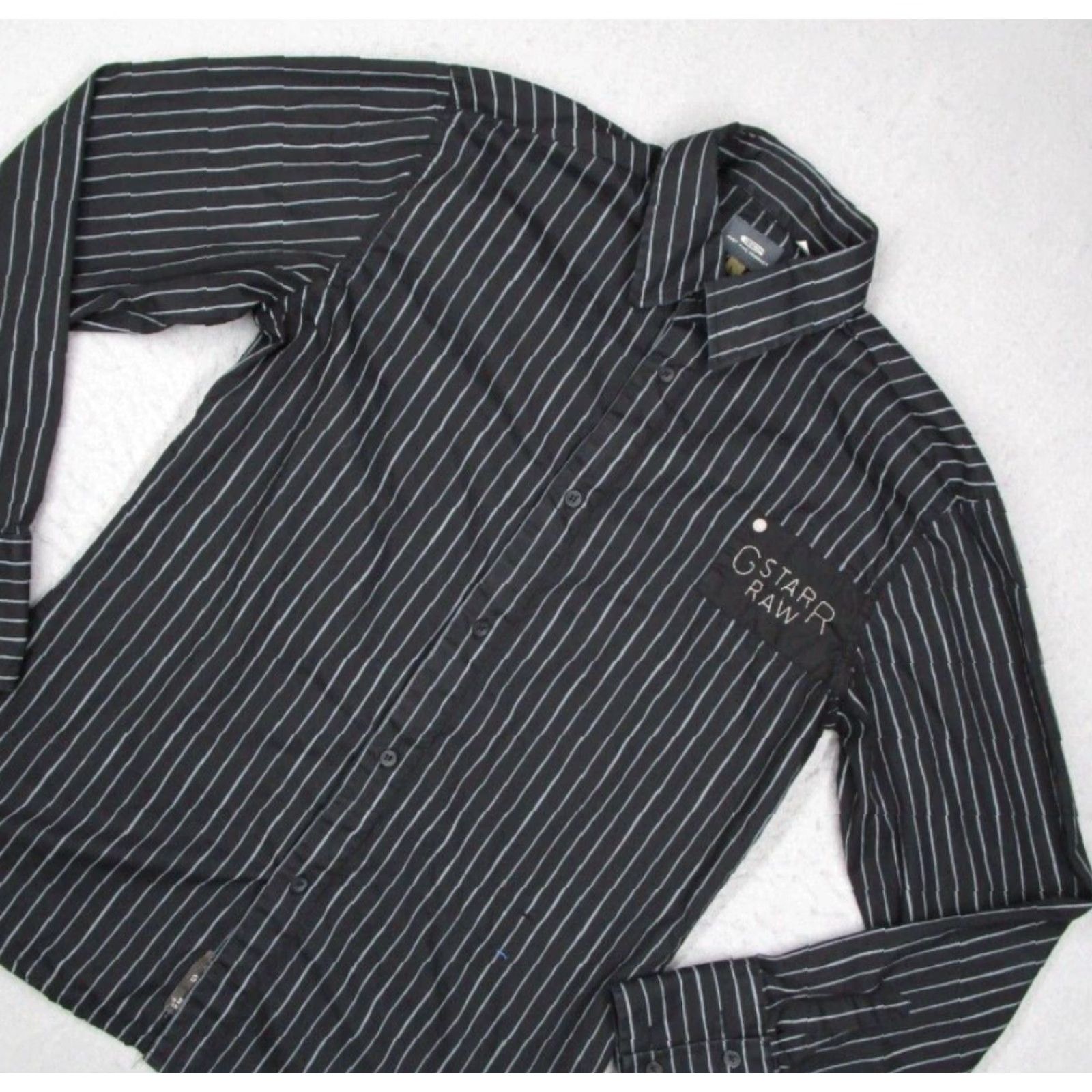 Vintage G-STAR RAW Mens Large XL Black Pinstripe Button Up Long Sleeve Shirt Vintage Size US L / EU 52-54 / 3 - 2 Thumbnail