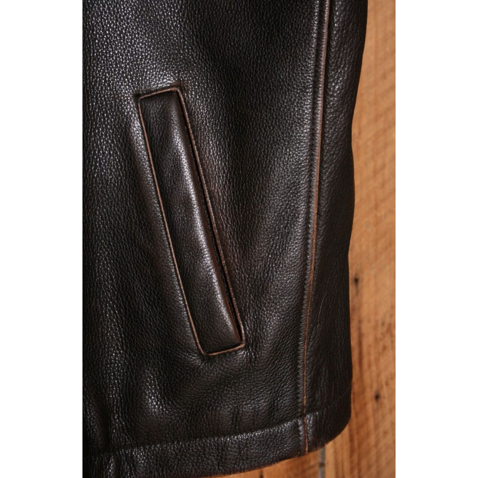 Vintage MEMBER'S MARK Brown Leather Moto Jacket XL Insulated Lined Pebbled Quilt Zip Mens Jacket Biker Winter Fall Spring Size US XL / EU 56 / 4 - 4 Thumbnail