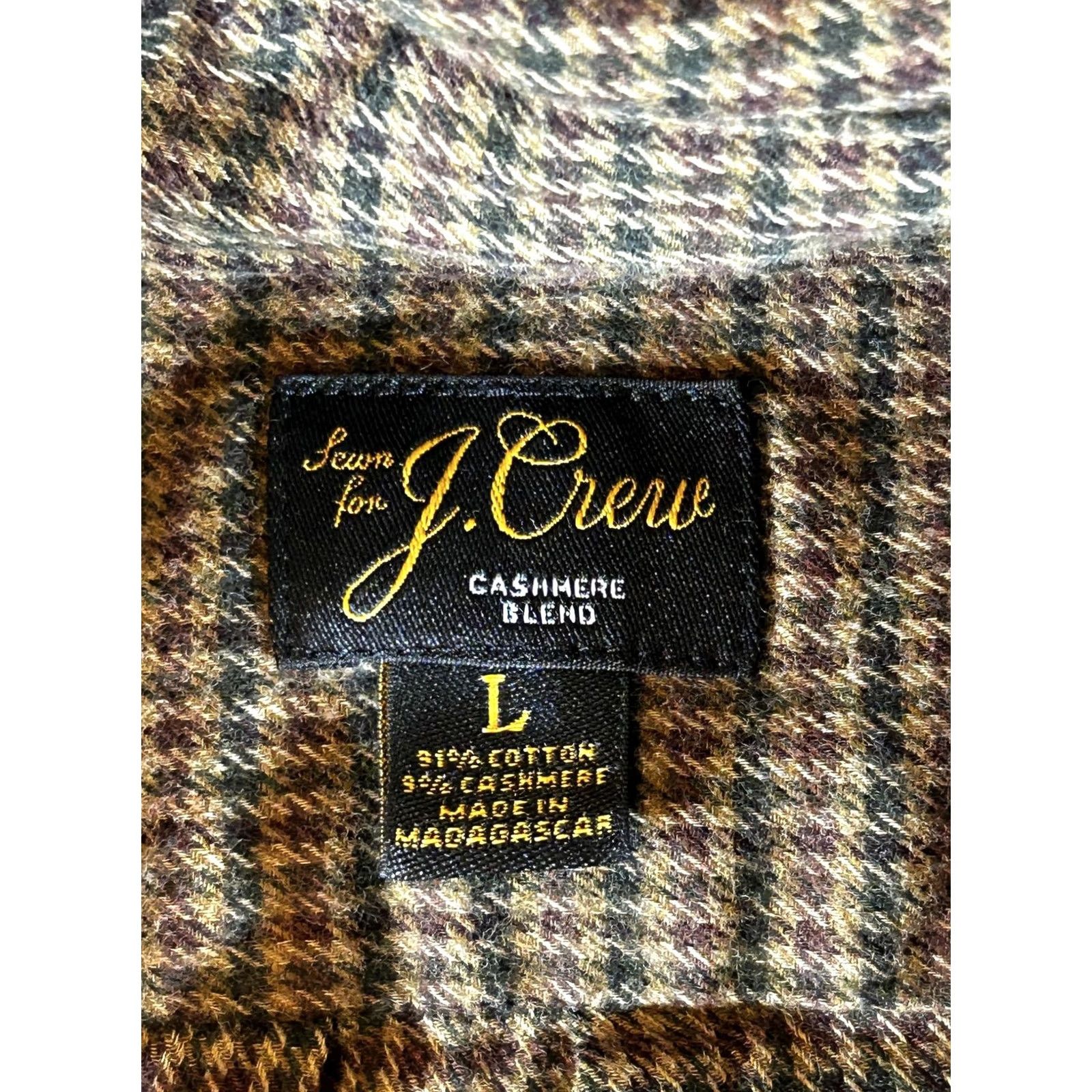 J.Crew J.Crew Button-Up Flannel Shirt Mens Large Brown Check Cashmere Blend Long Sleeve Size US L / EU 52-54 / 3 - 7 Thumbnail