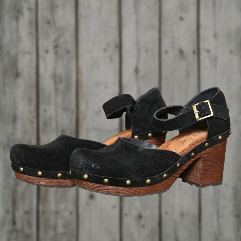 Vintage VINTAGE KORKS Evah Black Burnished Suede MJ Platform Clogs Women Sz 6.5 M 3.25" Heels Size US 8 / IT 38 - 1 Thumbnail