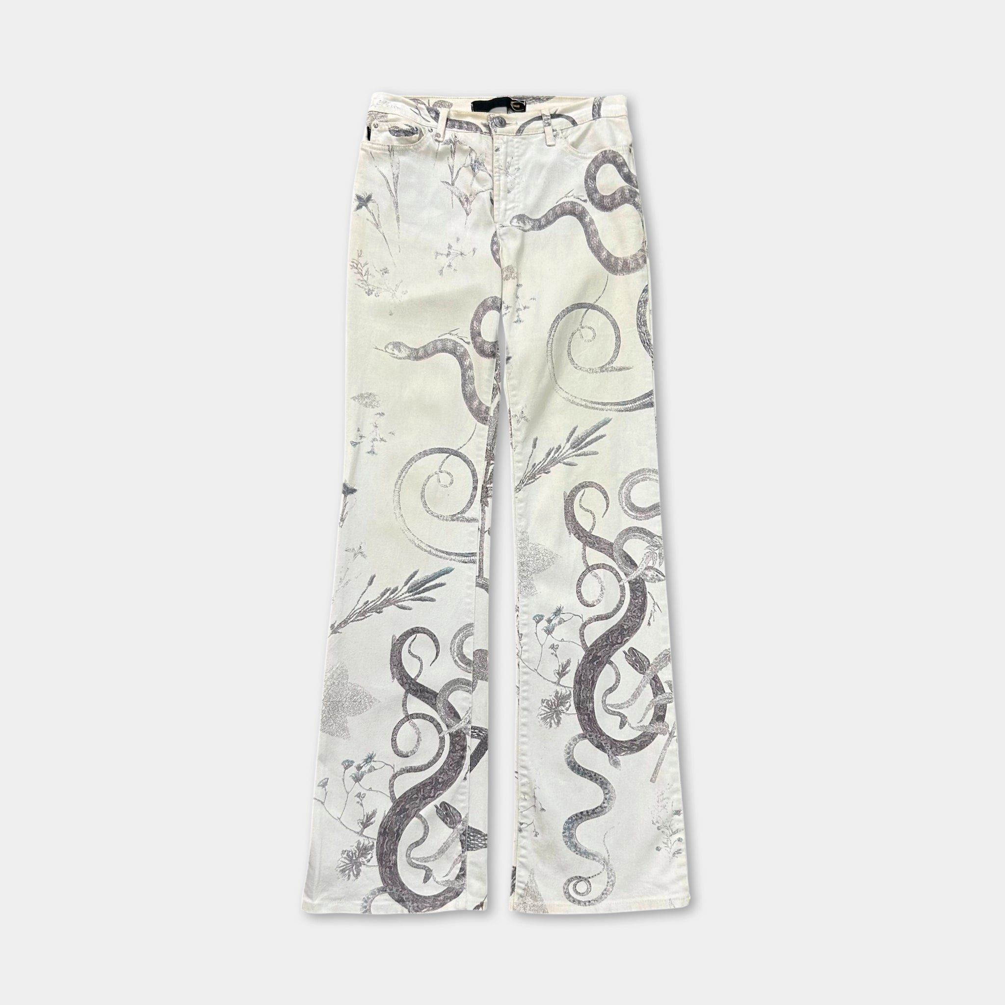 Just Cavalli Just Cavalli SS04 Serpent Botanical Print Flare Jeans Size US 27 - 1 Thumbnail