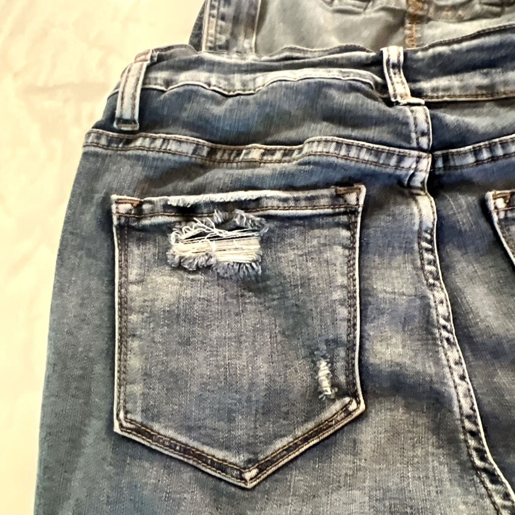 Denime Judy Blue Distressed Denim Overalls Womens M Whiskers Blue Skinny Thrashed Size 32" / US 10 / IT 46 - 7 Thumbnail