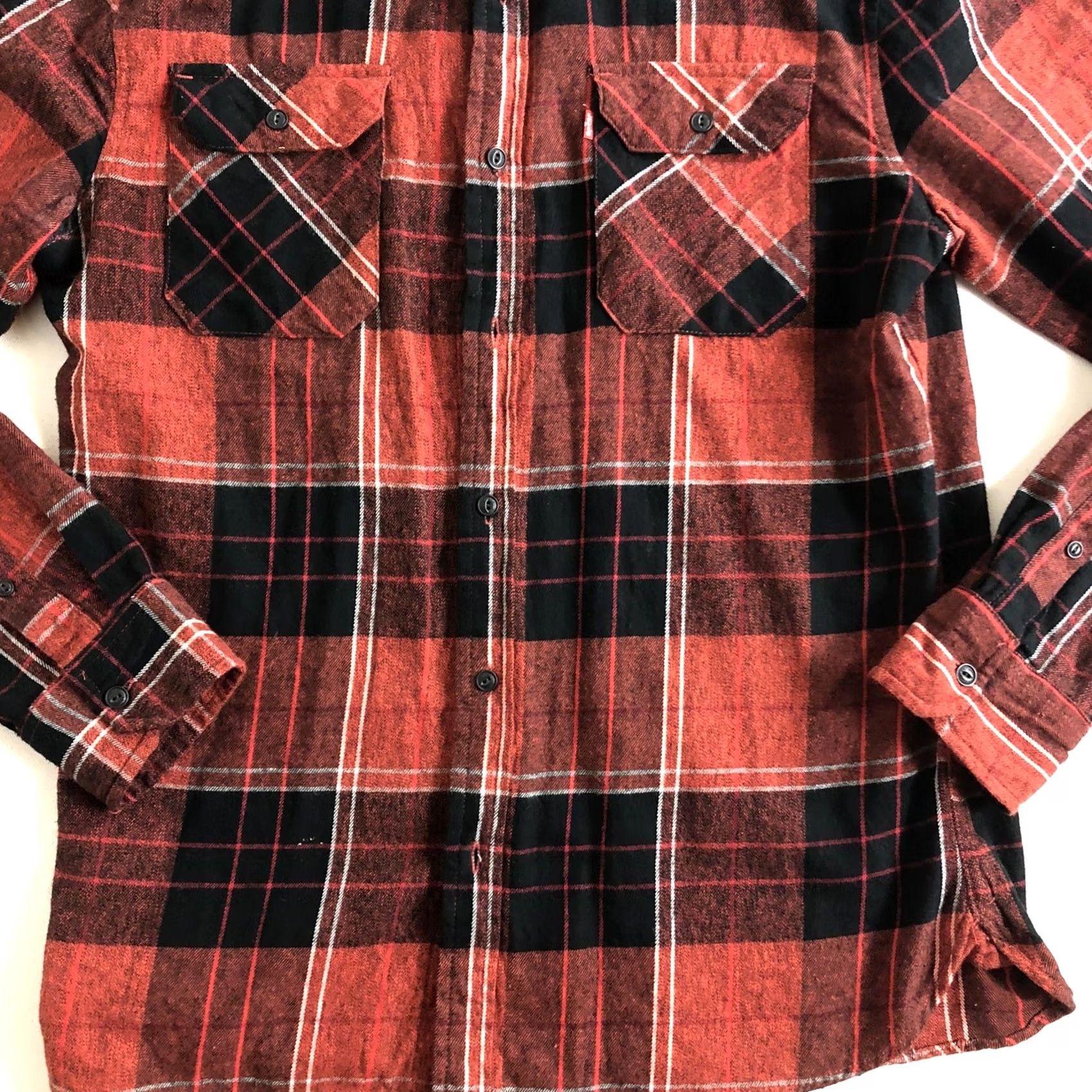 Levi's Levi's Long Sleeve Flannel Button Up Mens Red Plaid Buffalo Print Lumberjack Shirt Regular M Red Outdoors American Pockets Shirt Size US M / EU 48-50 / 2 - 3 Thumbnail