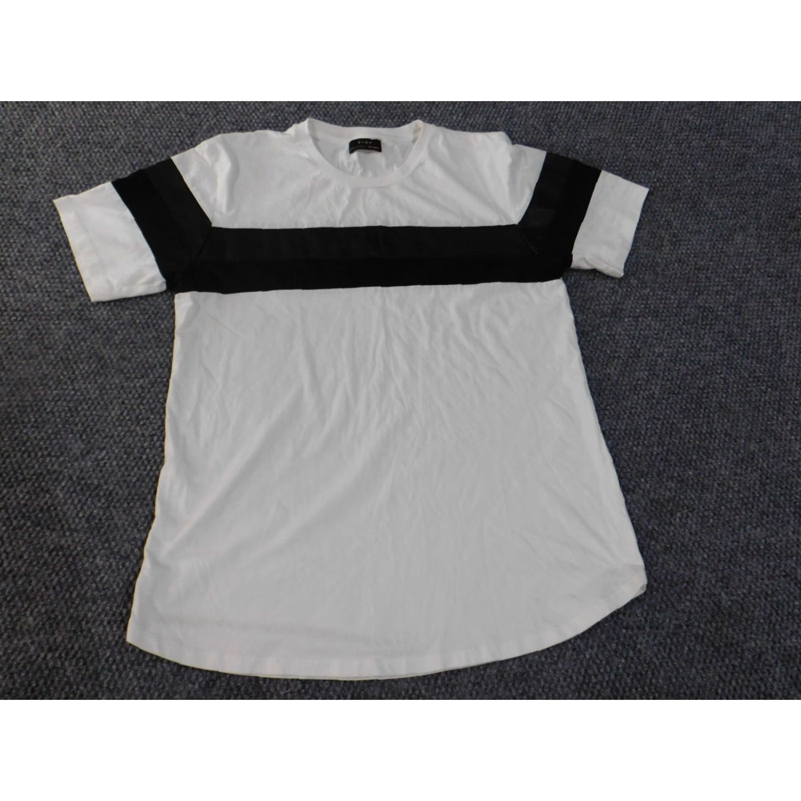 Zara Zara Mens Shirt XL White Stretch Striped City T-Shirt Casual Crew Neck Short Sleeve Cotton Knit Size US XL / EU 56 / 4 - 3 Thumbnail