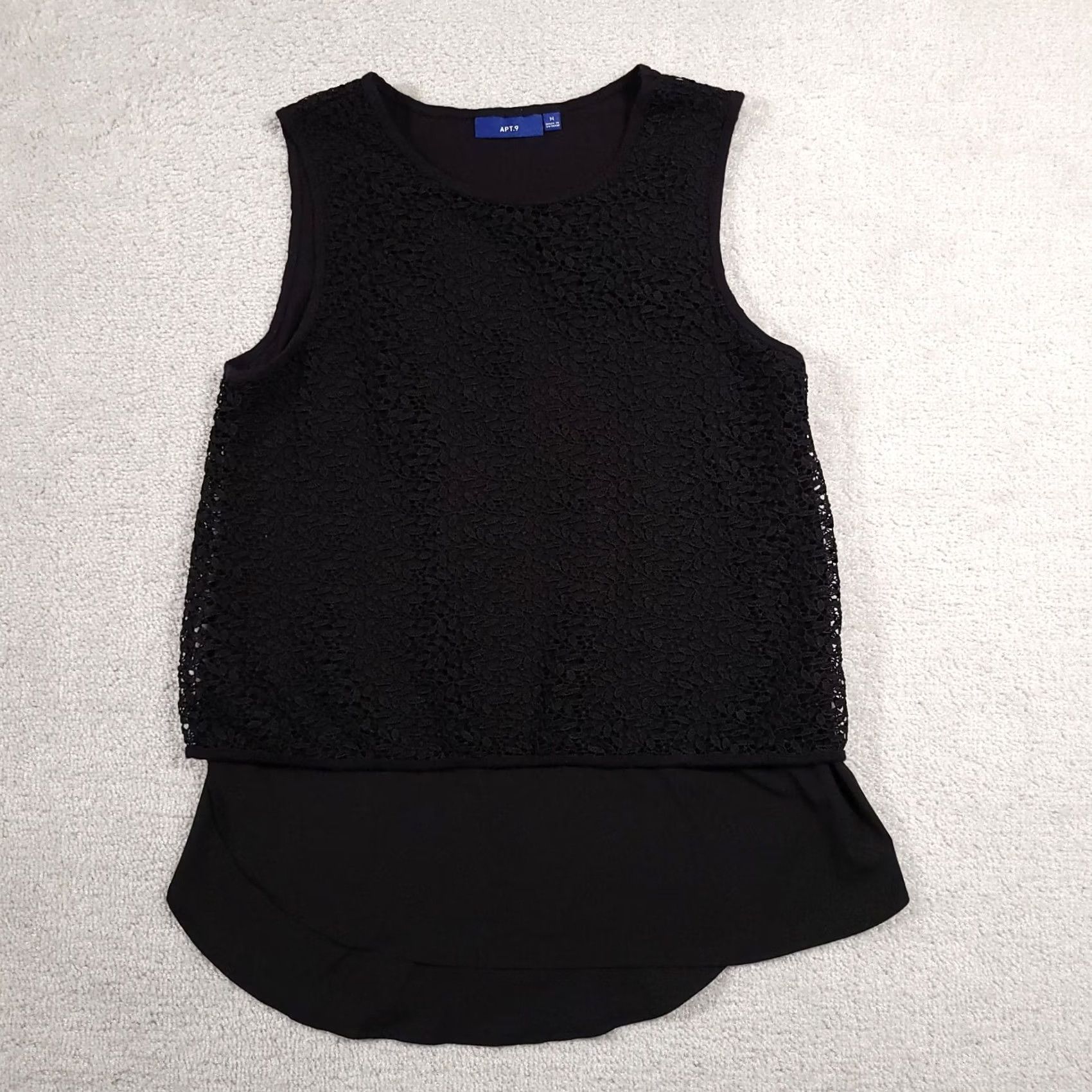 Apt. 9 VINTAGE Apt 9 Shirt Women's Medium Black Crochet Sleeveless Tank Round Hem Size M / US 6-8 / IT 42-44 - 2 Thumbnail