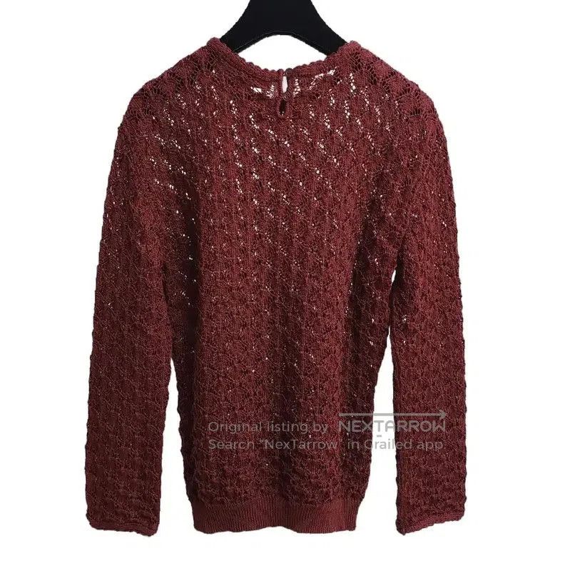 Dior Wine Red Long Sleeve Crochet Sweater .