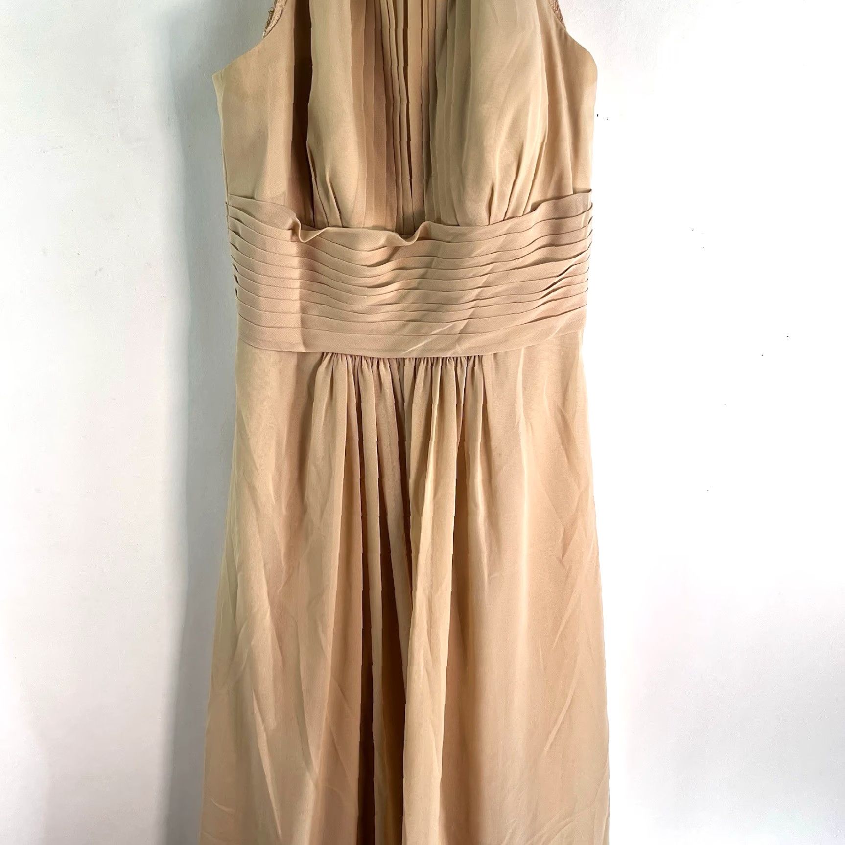 Vintage Jjs House Champagne Chiffon Dress 0 Sleeveless Halter Long A-Line Formal Wedding Beige Pattern Solid Nightwear Dresses Size XS / US 0-2 / IT 36-38 - 3 Thumbnail