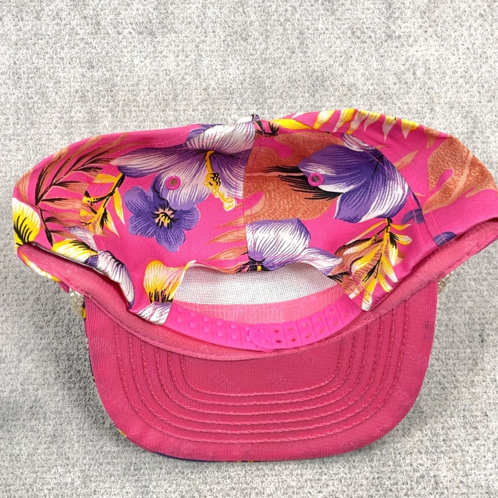 Pinko VINTAGE Pink Purple Floral Trucker Hat Cap Snapback Rope 90s Y2K Hawaiian Beach San Sun Mens Size ONE SIZE - 2 Thumbnail