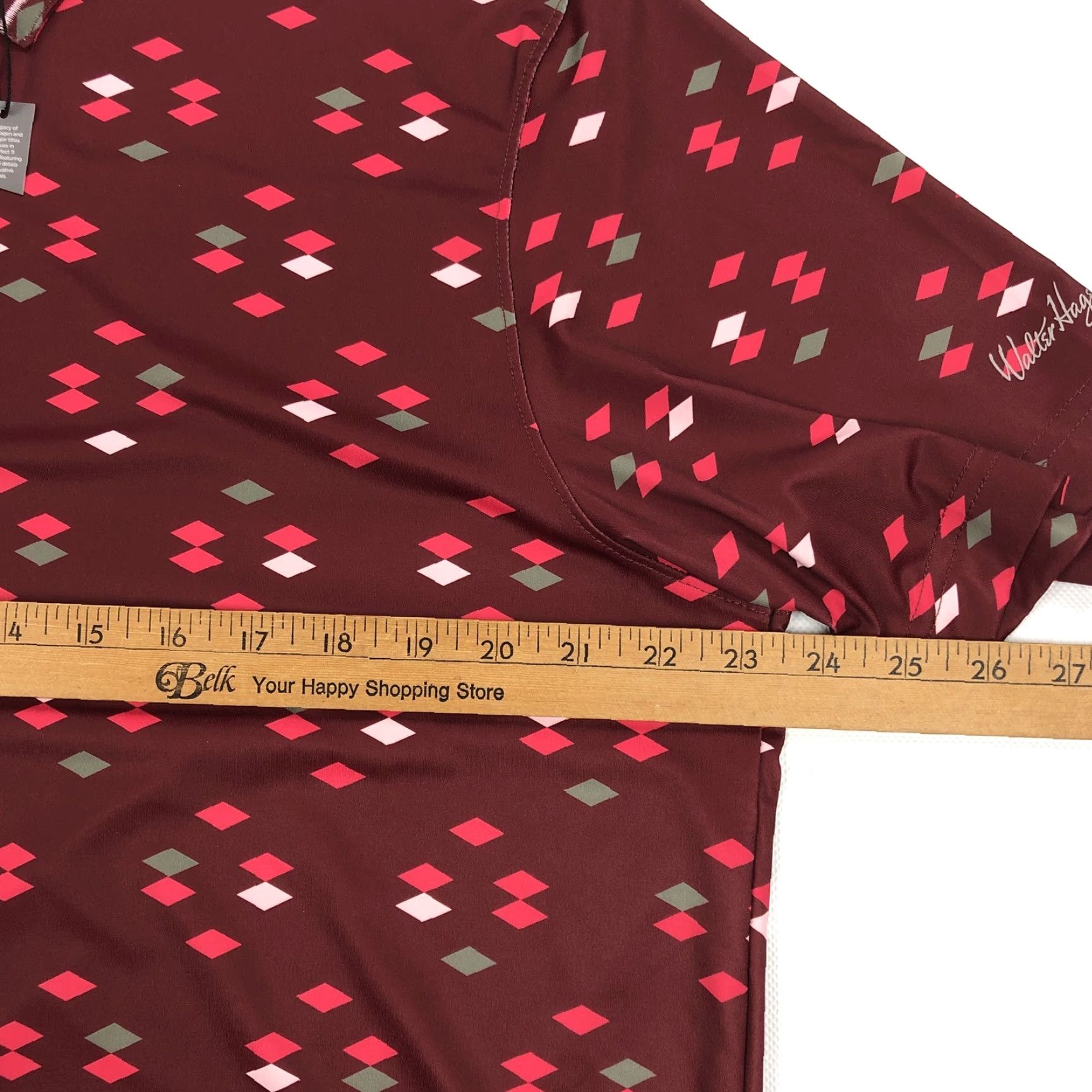 Vintage Walter Hagen Perfect 11 Polo Shirt Burgundy Diamond Geometric NWT Mens L Regular Short Sleeve Golf Breathable Moisture Wicking Easy Care Shirt Size US L / EU 52-54 / 3 - 7 Thumbnail