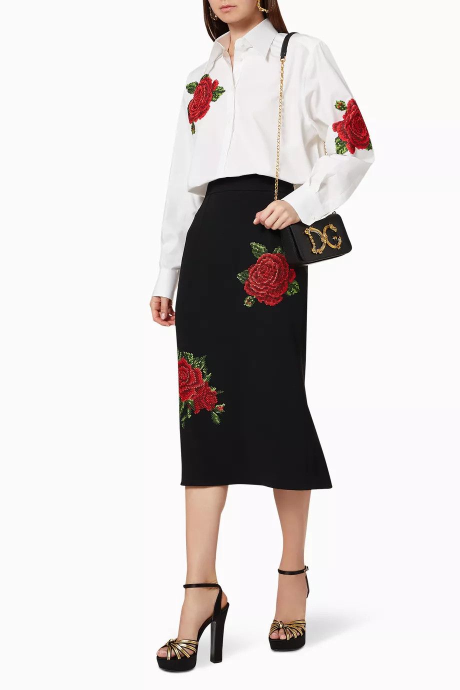 Dolce & Gabbana o1y0925 Floral-Print Midi Skirt in Black Size 25" / US 0 / IT 36 - 2 Thumbnail