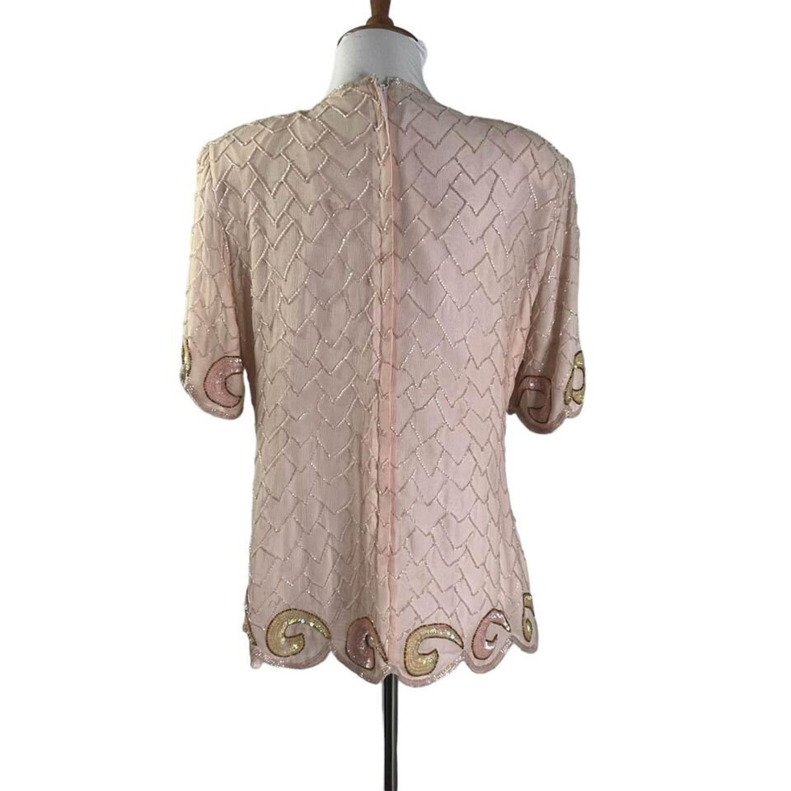 & Other Stories Vintage 80s Rina Z Pink Sequined Blouse Top L Size L / US 10 / IT 46 - 7 Thumbnail