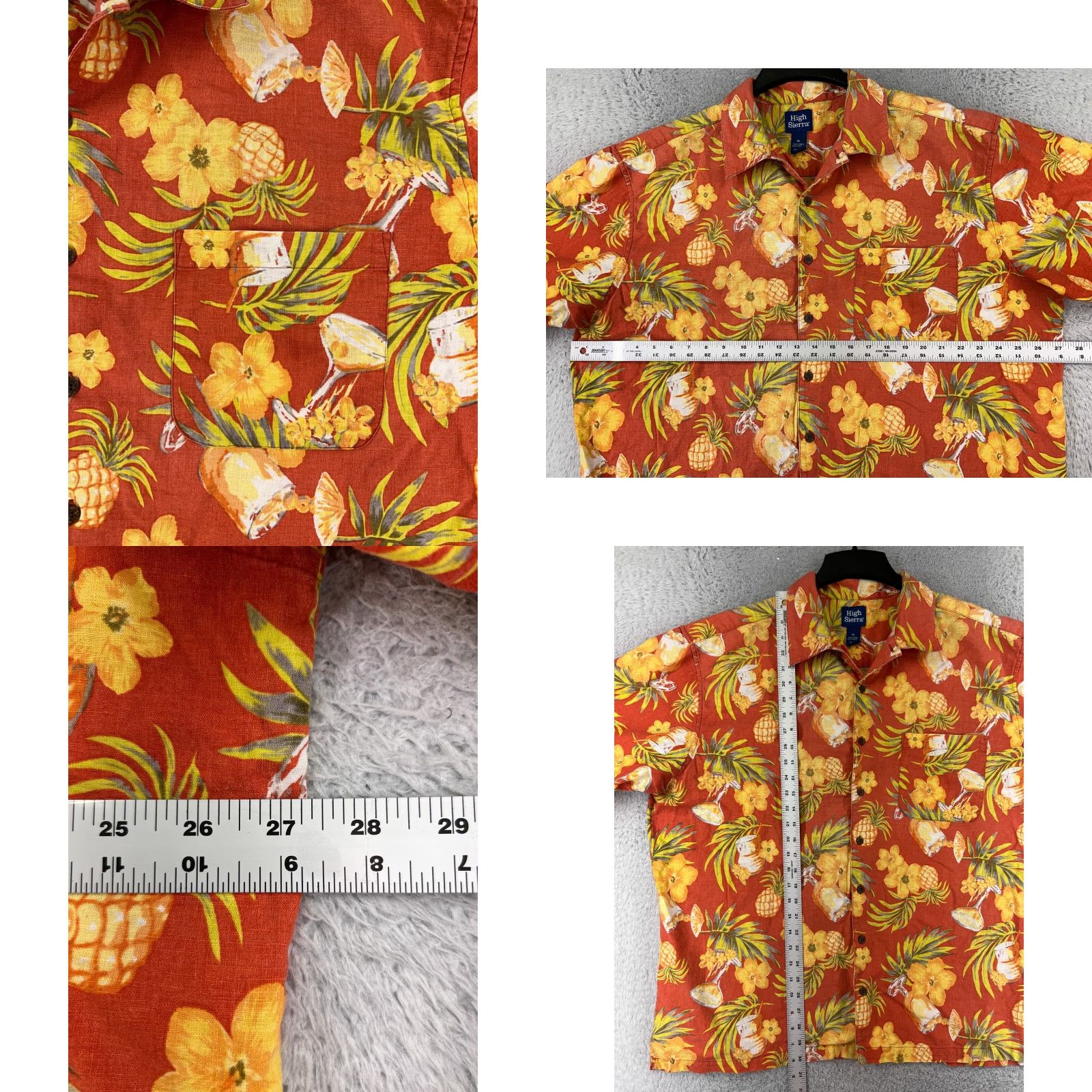 High Sierra High Sierra Shirt Mens Extra Large Red Yellow Floral Cocktail Pineapple Linen Size US XL / EU 56 / 4 - 8 Thumbnail