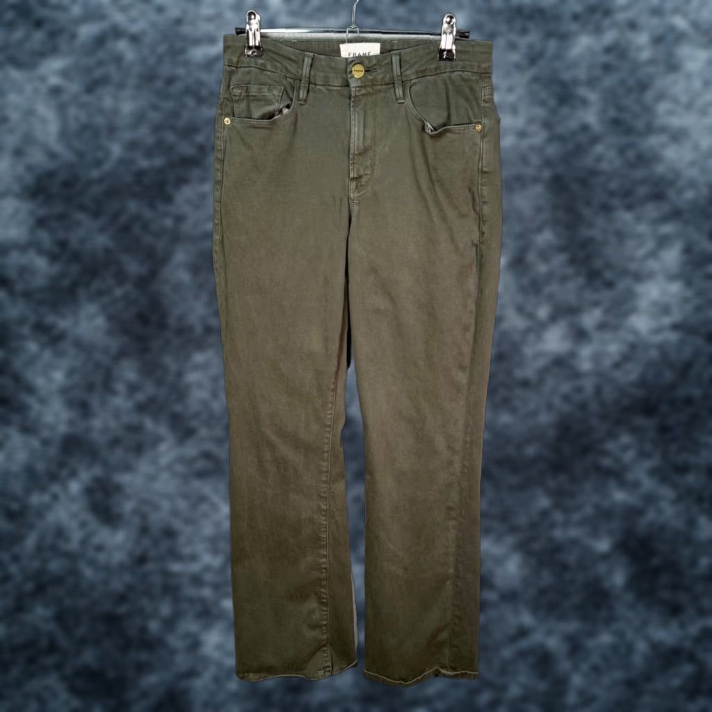 Frame FRAME Womens Size 27 Le Crop Mini Boot Olive Green Denim Jeans Cropped 27 in Inseam 26 in 5-Pocket Stretch Cotton Blend Vintage: No Womens jeans frame Size 27" / US 4 / IT 40 - 1 Thumbnail