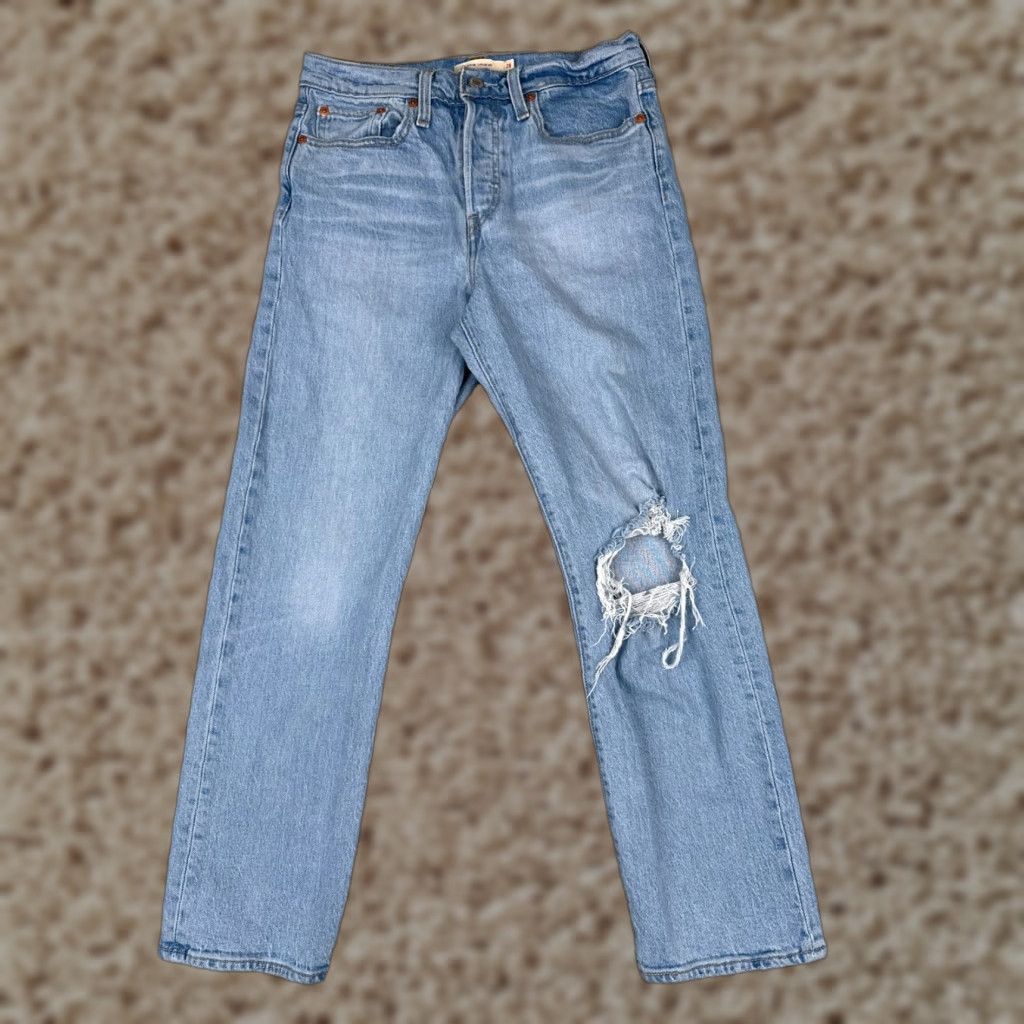 Levi's Jeans Womens 28 Blue Denim Wedgie Straight Distressed 28x26 Vintage No
