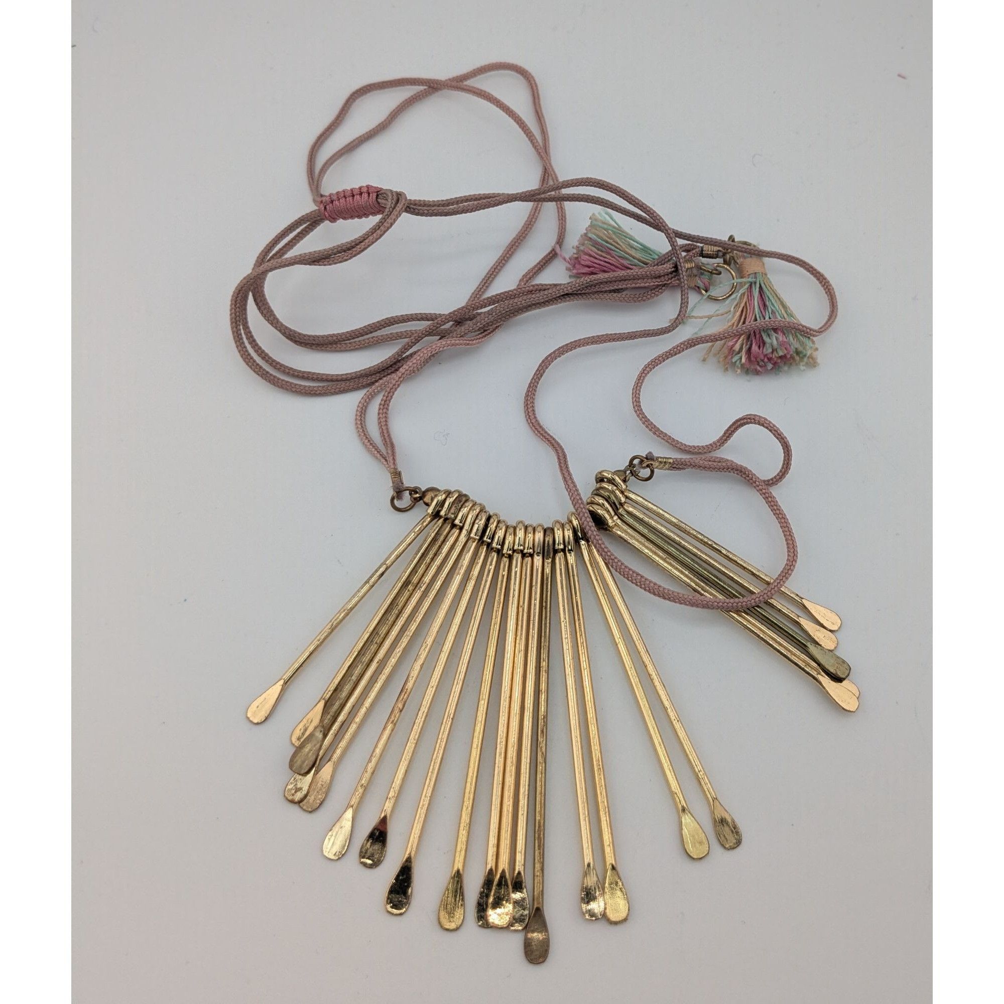Other Vintage Bohemian Gold-Tone Spiked Necklace With Pink Cord & Size ONE SIZE - 6 Thumbnail
