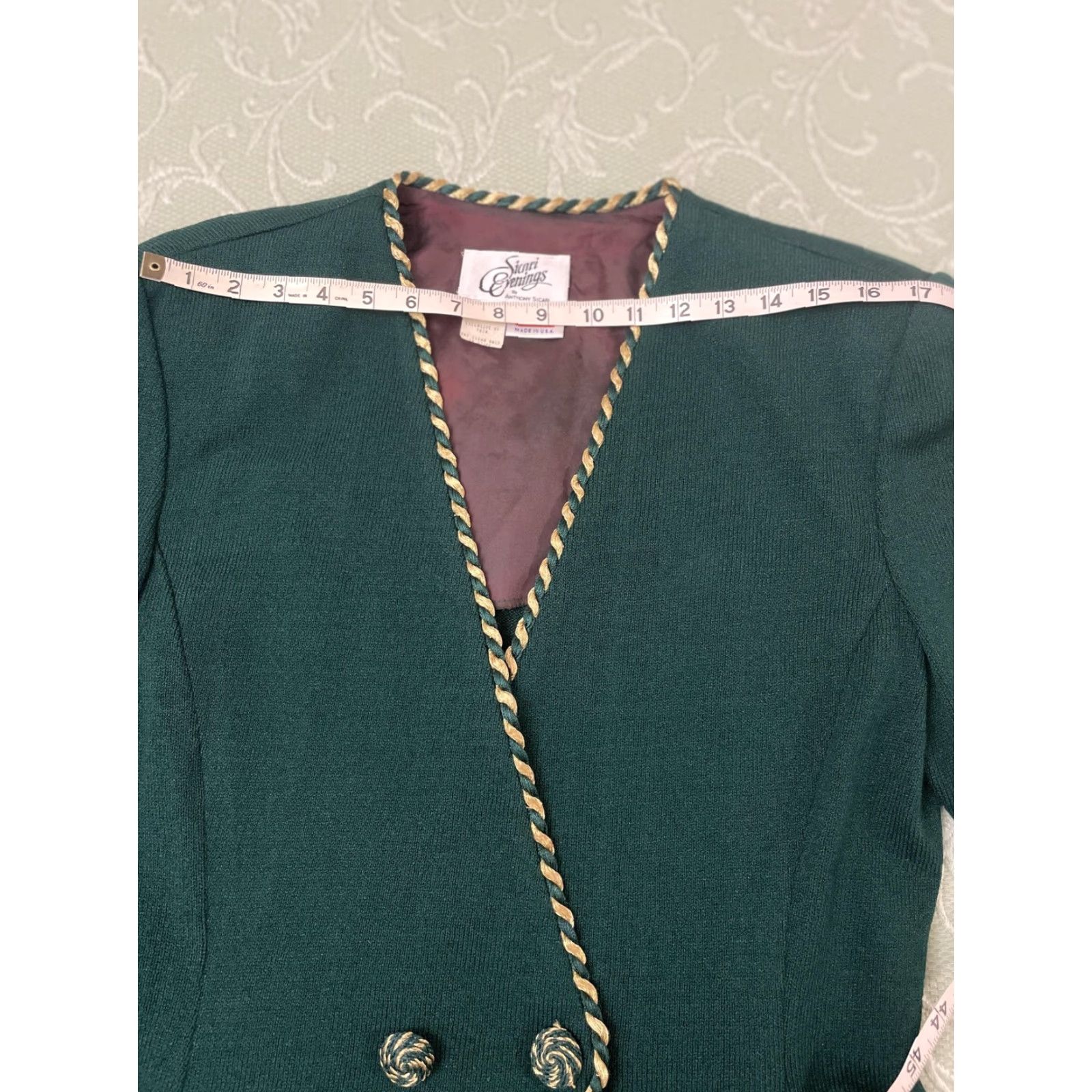 Vintage VINTAGE Sicari Evenings Blazer Womens 14 Green Gold Trim Button Jacket USA 90s Holiday Formal Party/Cocktail Mens? Women Size XL / US 12-14 / IT 48-50 - 5 Thumbnail