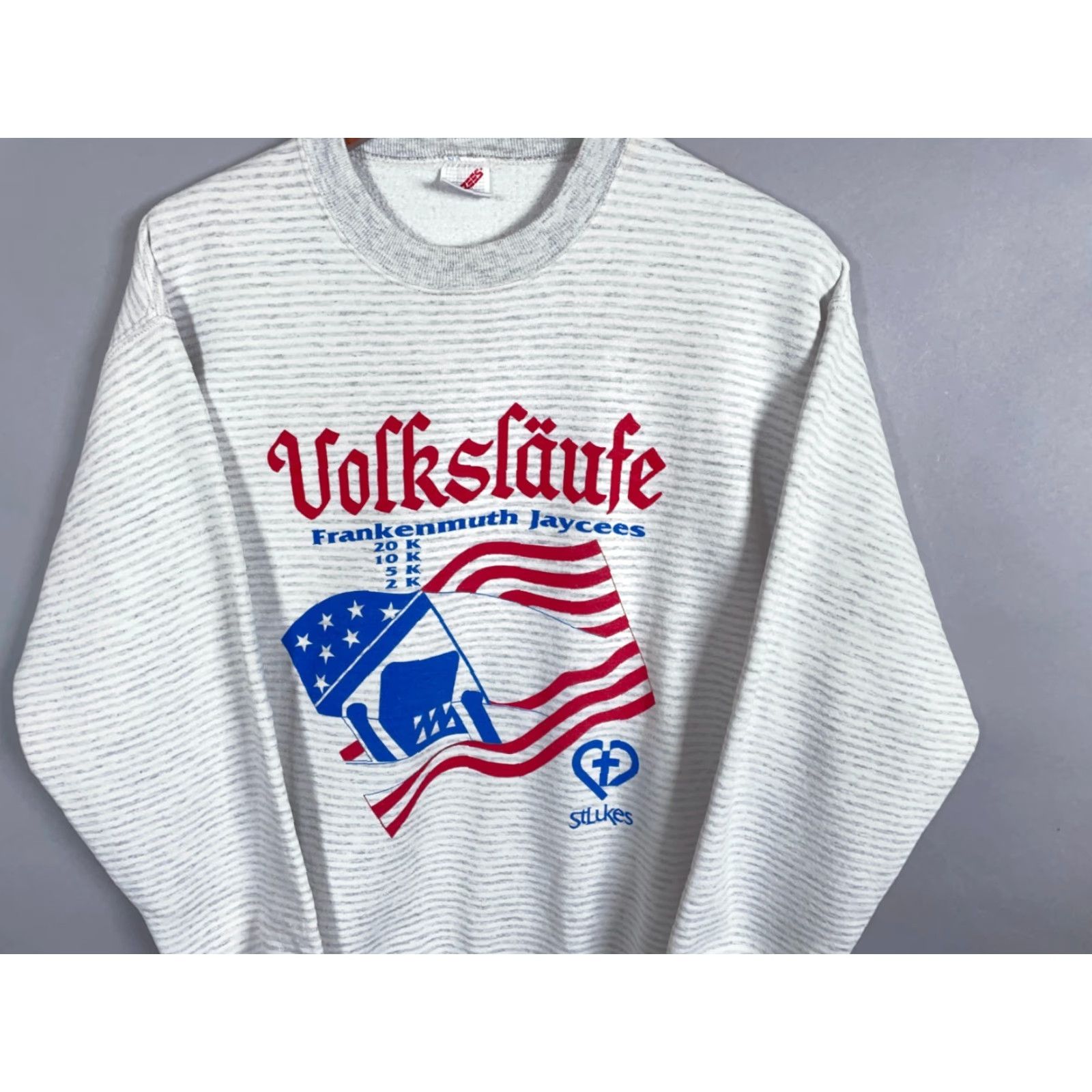 Jerzees VINTAGE 90s Frankenmuth Jaycees Volkslaufe Sweatshirt Men Adult Large Gray Stripe Jerzees Size US L / EU 52-54 / 3 - 4 Thumbnail