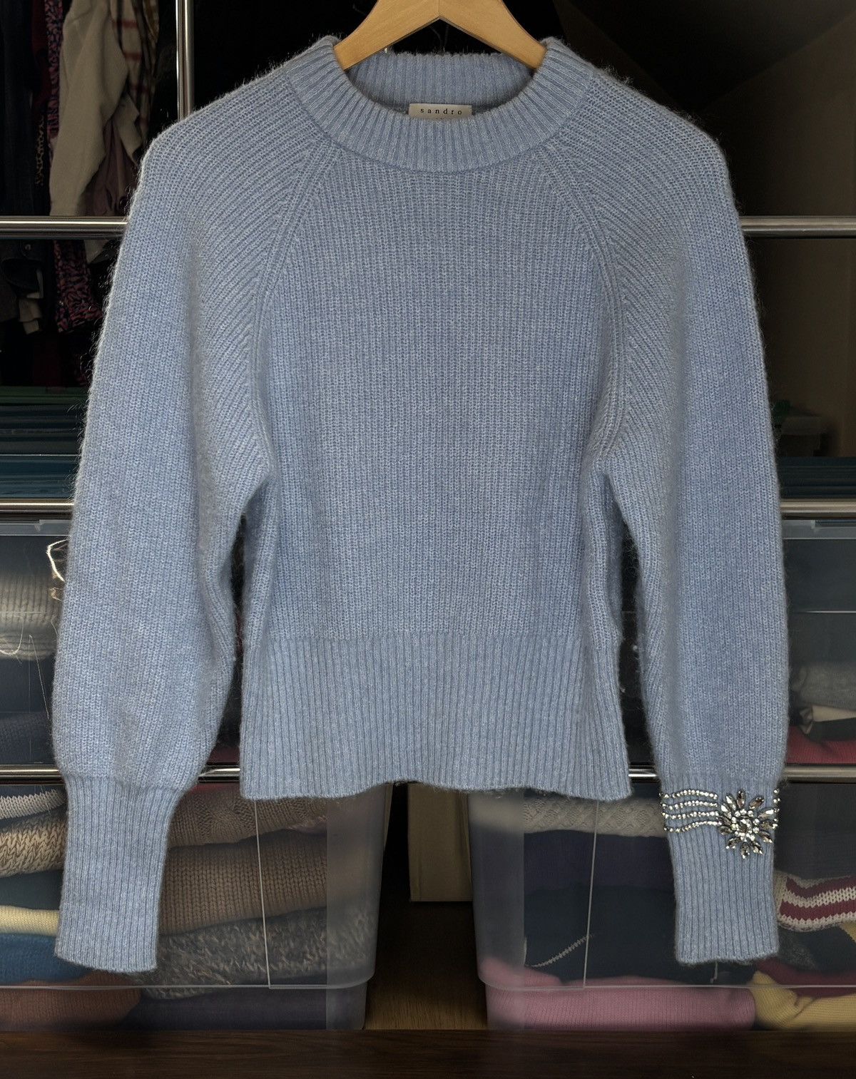 Sandro Sandro Paris Baby Blue Knit Wool Mohair Jewellery Sweater Size US S / EU 44-46 / 1 - 1 Thumbnail