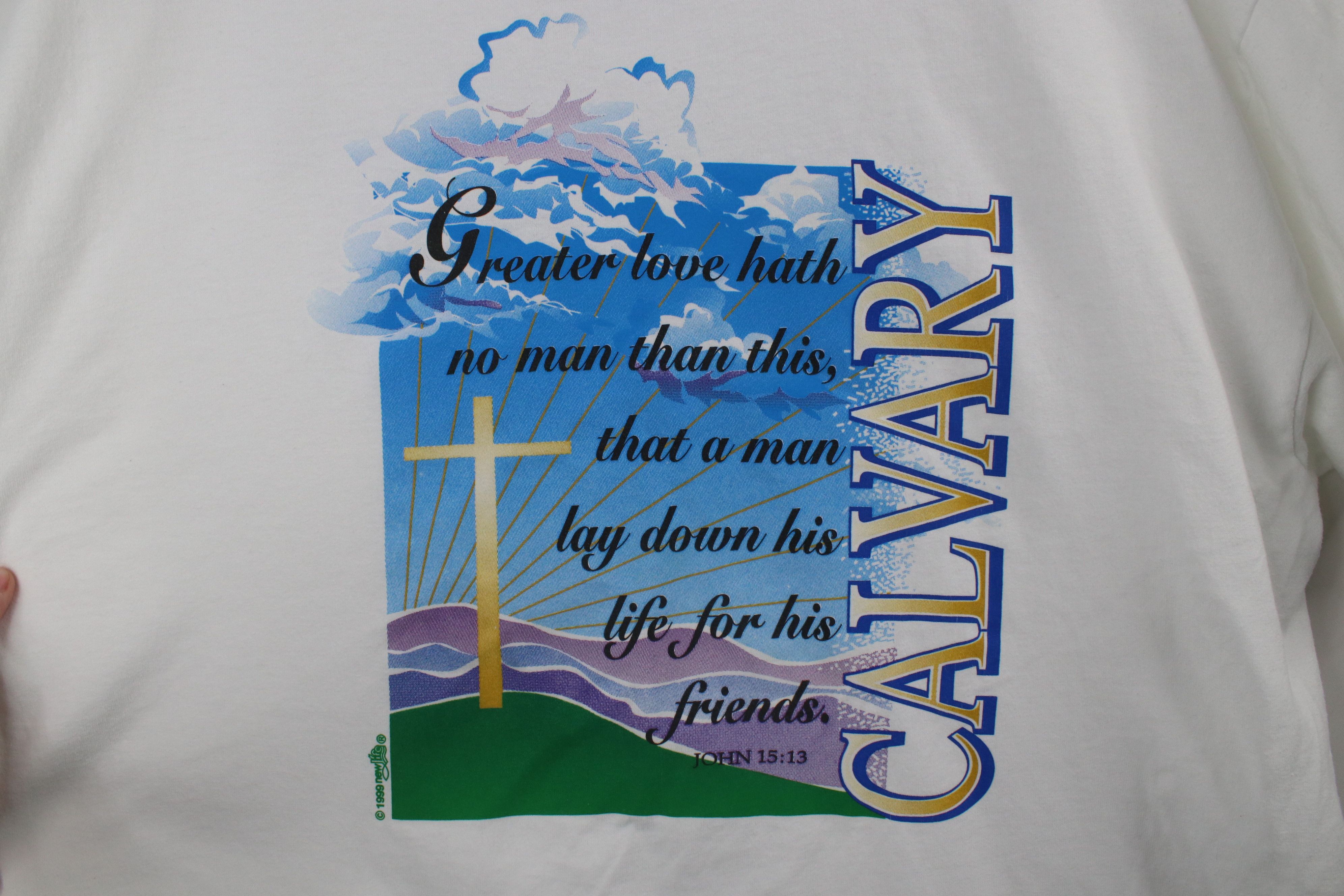 Vintage Vintage 90s Christianity Calvary Short Sleeve T-Shirt White Size US XL / EU 56 / 4 - 4 Thumbnail