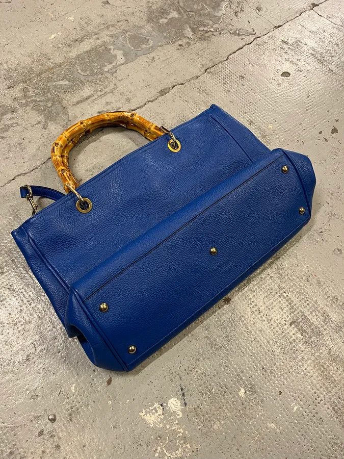 Gucci 2000s Gucci Blue Leather Bamboo Handle Tote Bag Size ONE SIZE - 9 Thumbnail