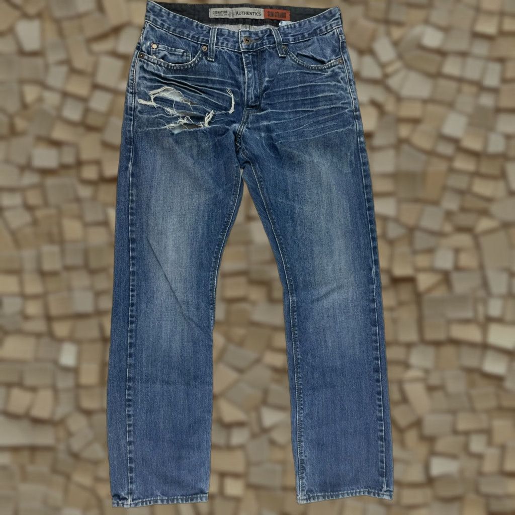Vintage Signature by Levi Strauss & Co. Denim Jeans Men's 30x30 Distressed Slim Straight Size US 30 / EU 46 - 1 Thumbnail