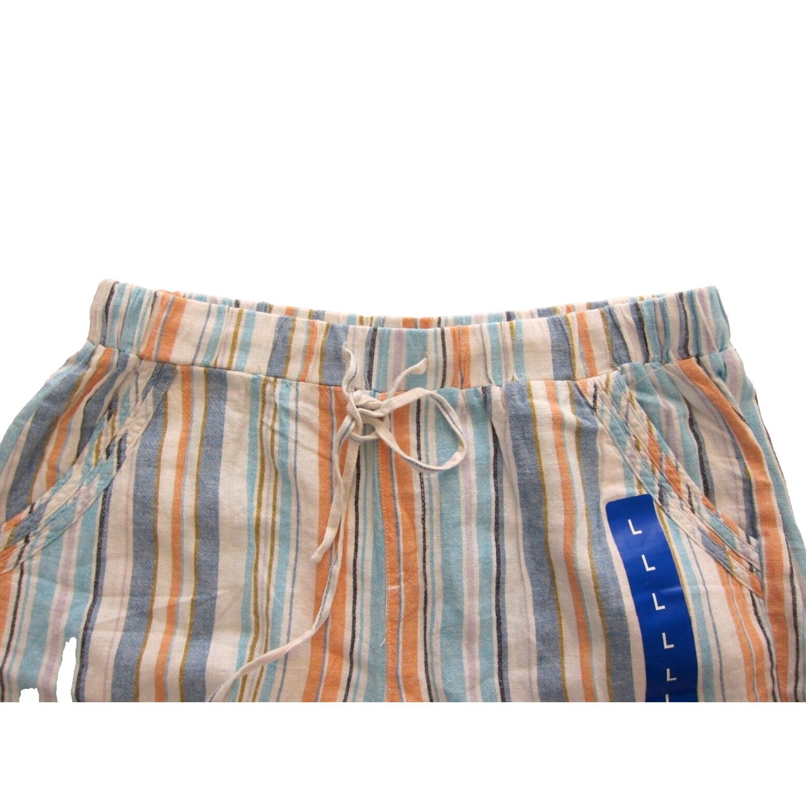 Vintage NWT Briggs Linen Blue Orange Stripe Pocket 5" Inseam Chino Short Woman Large Size 36" / US 14 / IT 50 - 6 Thumbnail