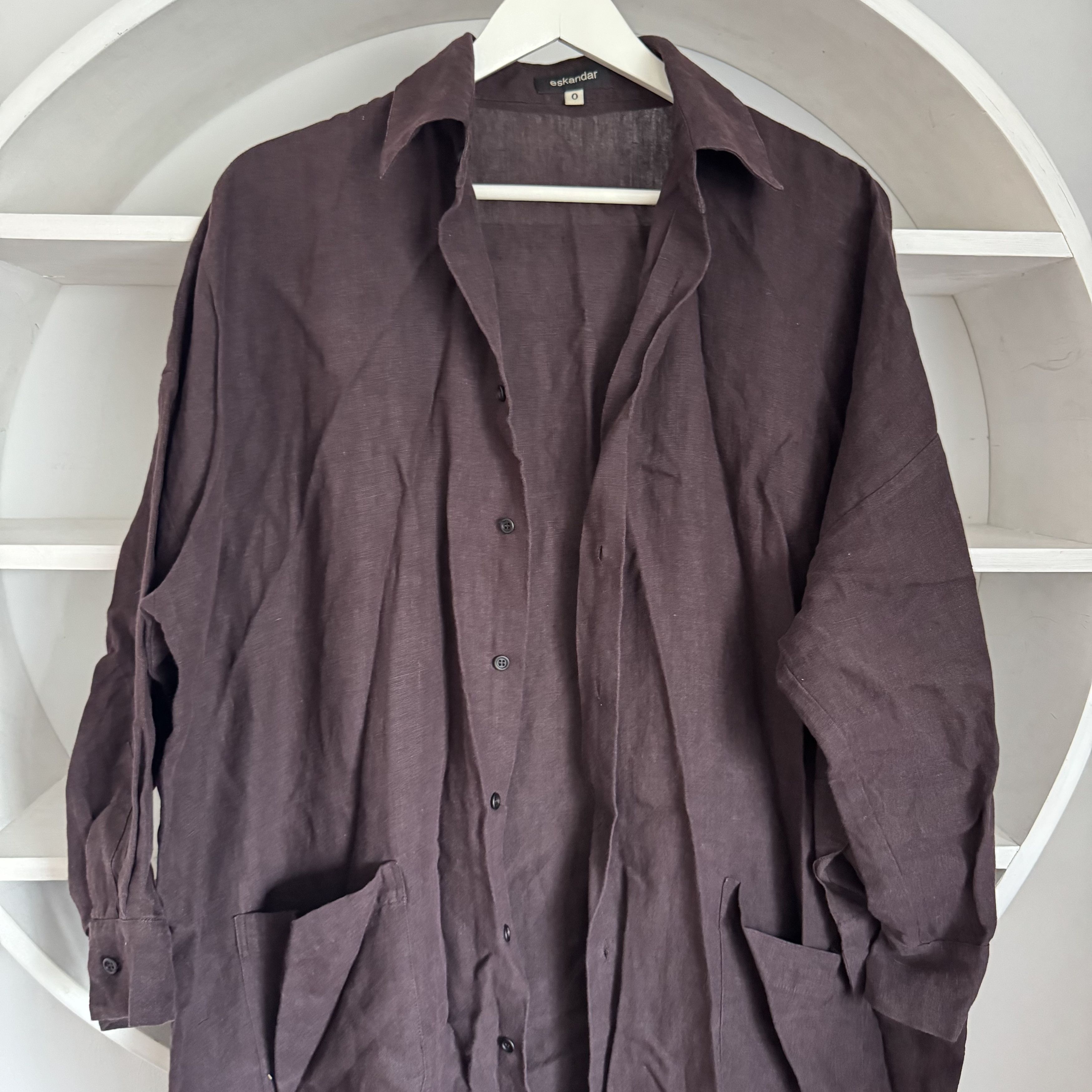 eskandar Women’s ESKANDAR 100% Linen Burgundy Button-Up Dress Shirt Size ONE SIZE - 9 Thumbnail