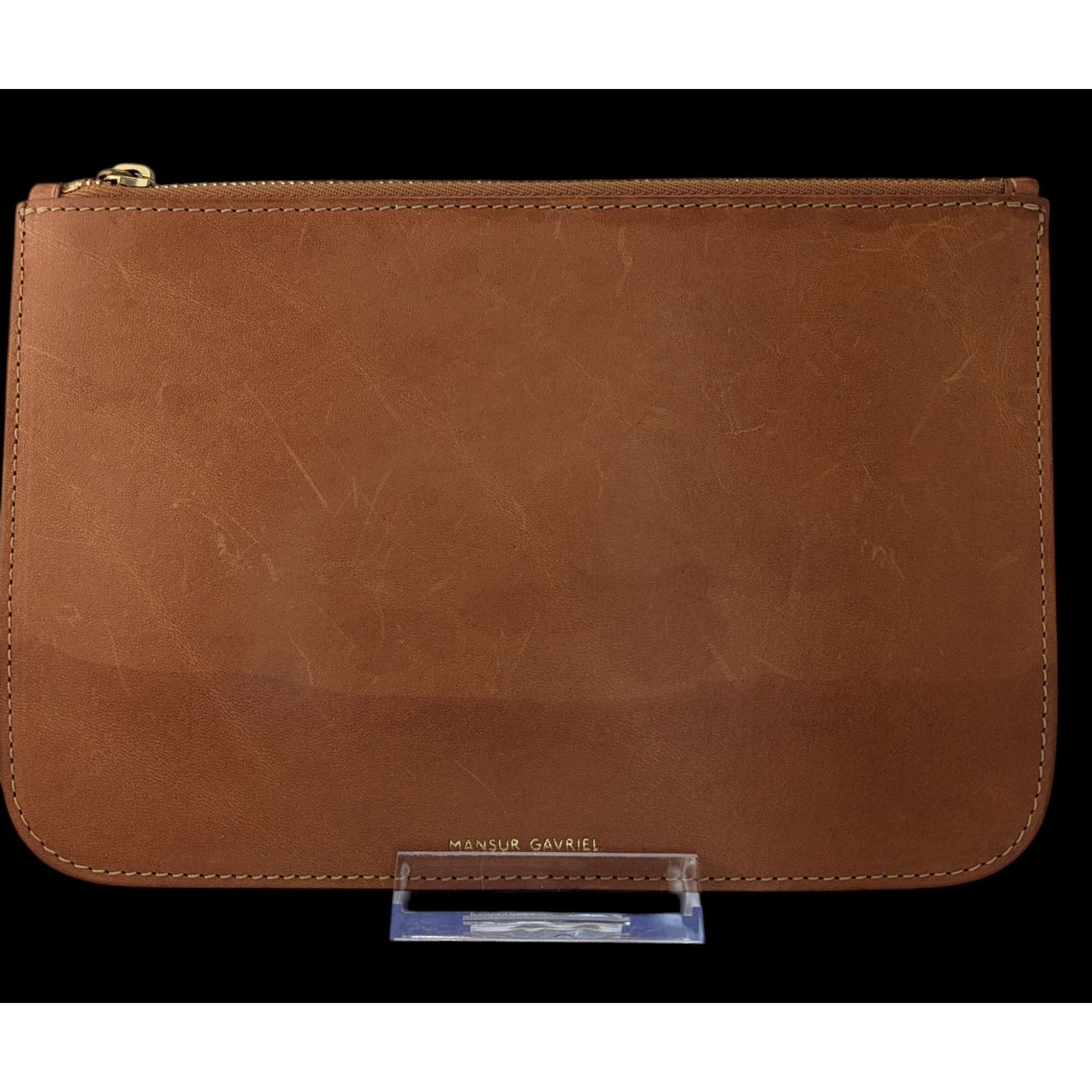 Mansur Gavriel Mansur Gavriel Leather Clutch 8x5 Tan Minimalist Zip Pouch Size ONE SIZE - 1 Thumbnail