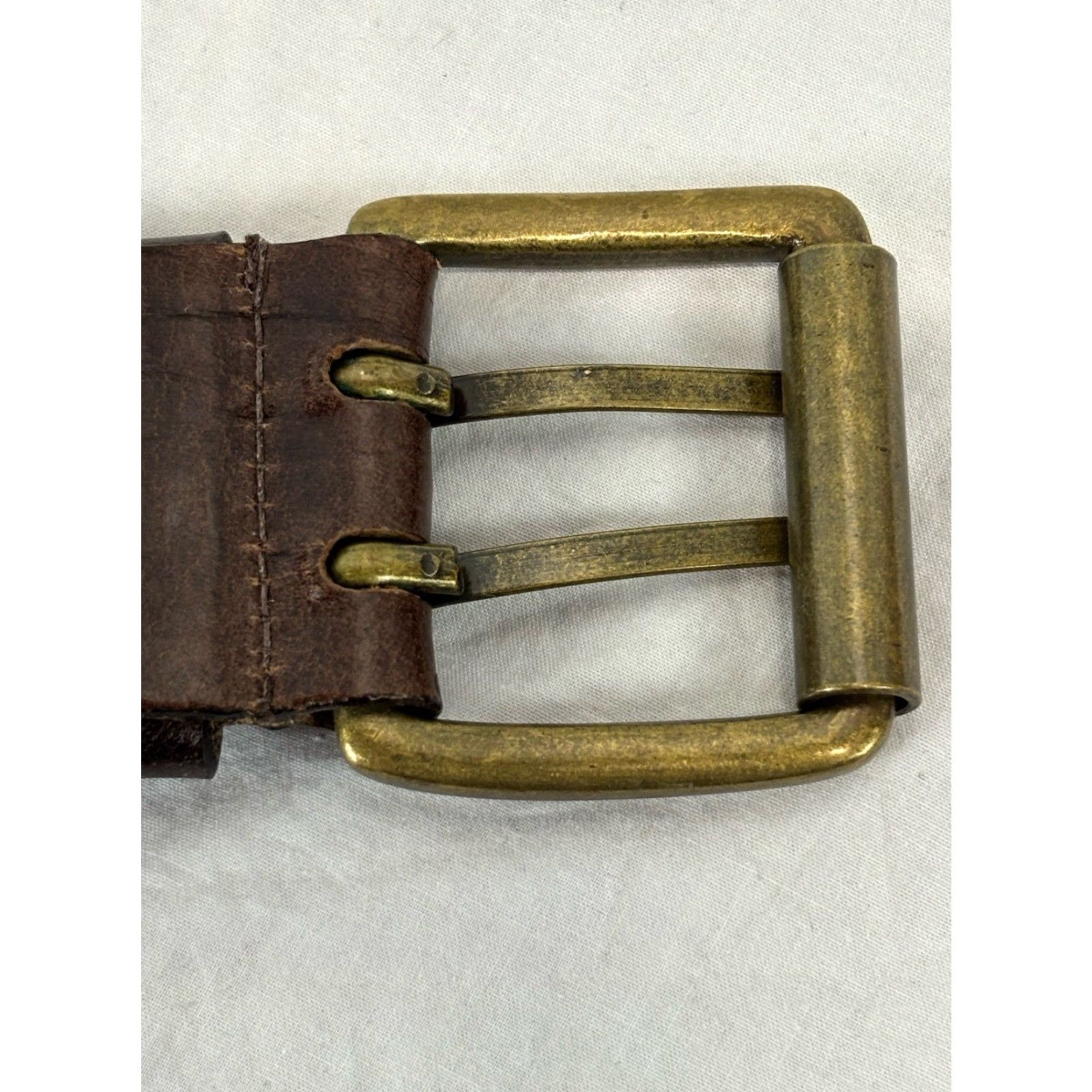 Doublet Unbranded Brown Leather Belt M 33”-37” Double Brass Prong Western Boho Cowboy Cowgirl Women Size ONE SIZE - 4 Thumbnail