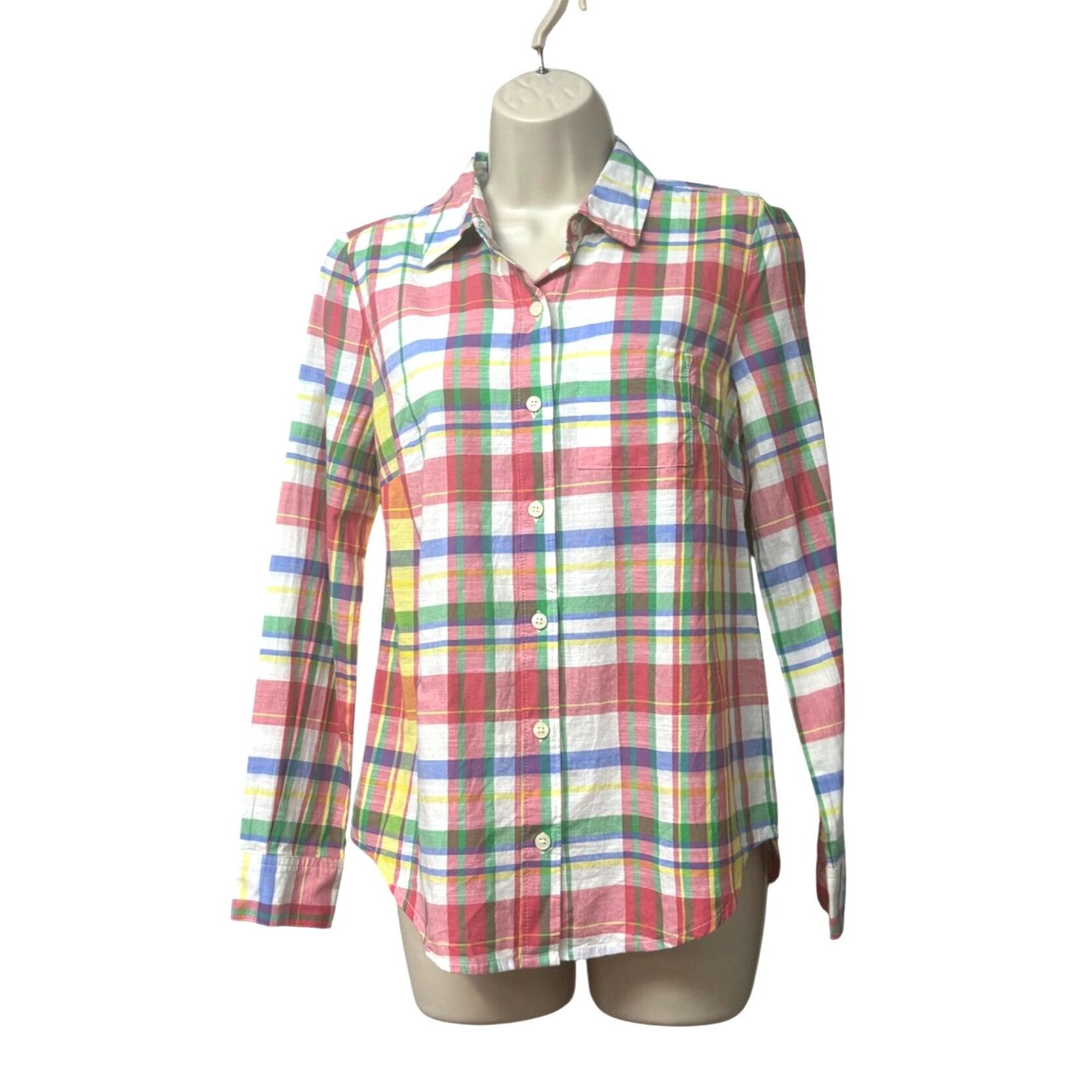 Style & Co Style & Co Petite Cotton Plaid Shirt, Coconut Cream, Sz. PS Size ONE SIZE - 1 Thumbnail