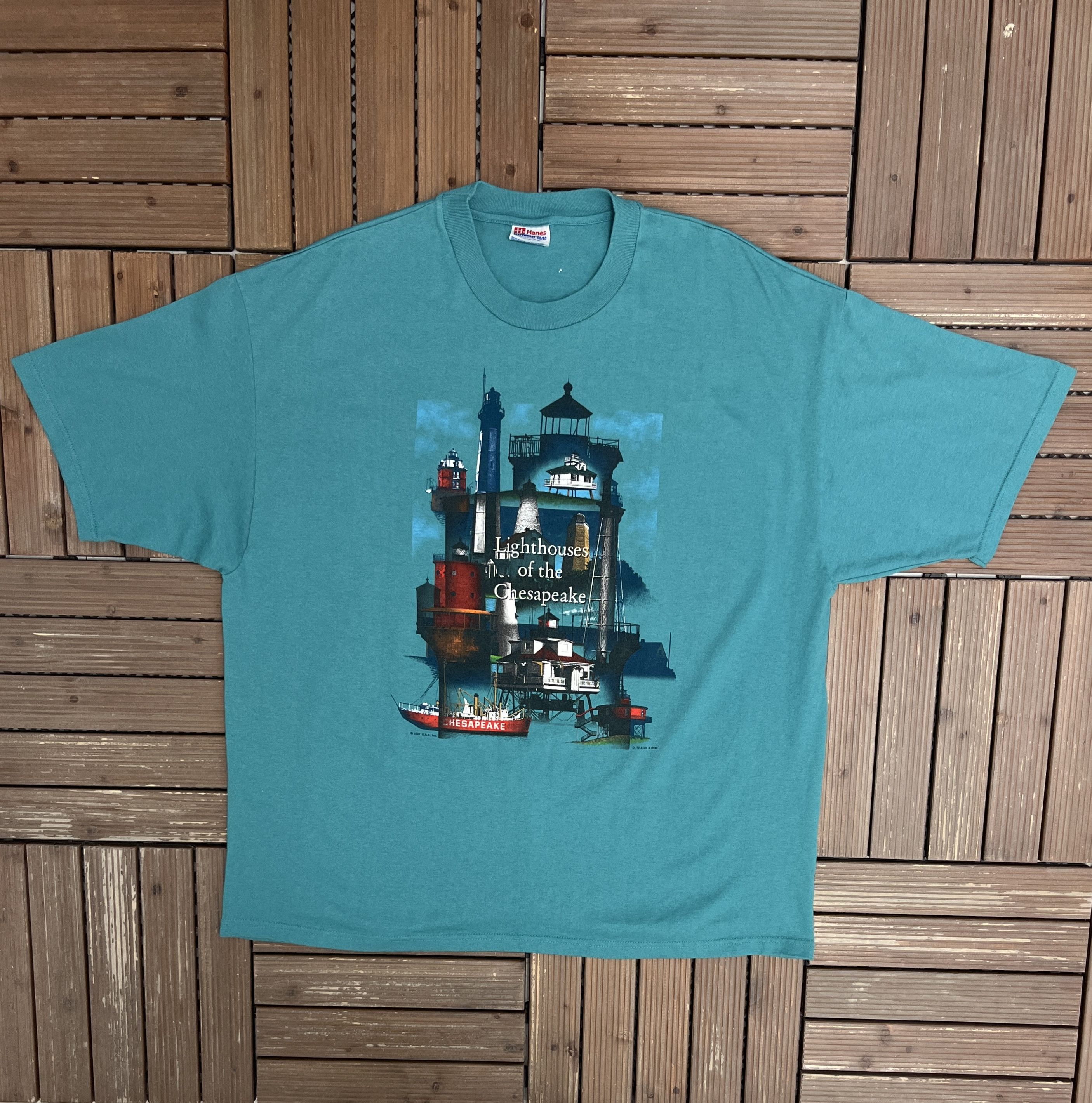 Vintage Lighthouses of the Chesapeake Vintage Teal T-Shirt Tee Size US XL / EU 56 / 4 - 1 Thumbnail