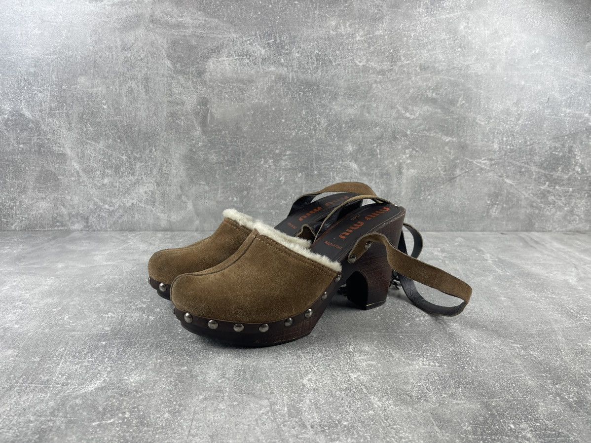 Miu Miu Miu Miu Archive Shearling Wooden Platform Clogs Sandals Size US 9 / IT 39 - 1 Thumbnail