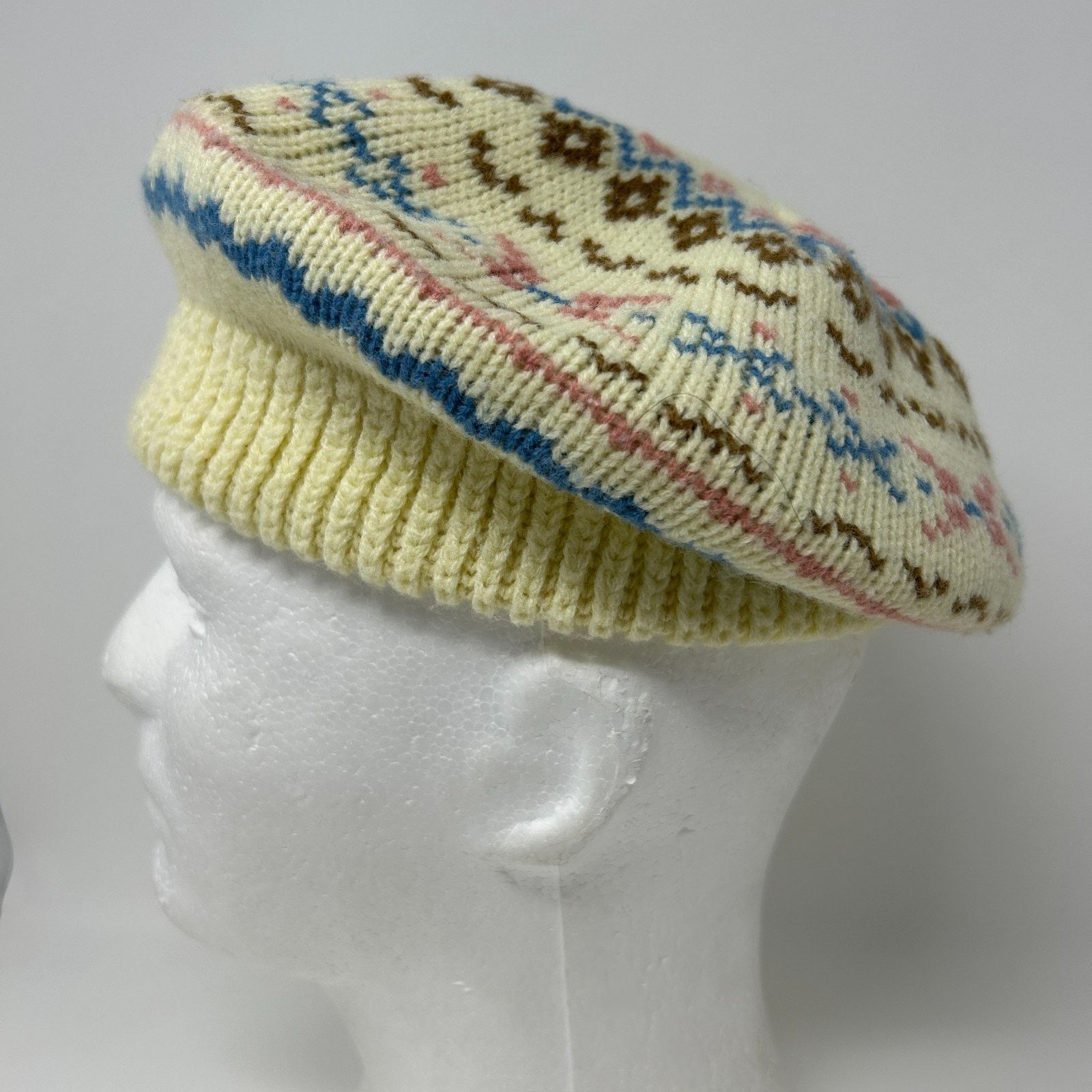 Vintage Vintage 80s 90s Fair Isle Beret Hat Paris Accessories Inc Size ONE SIZE - 5 Thumbnail
