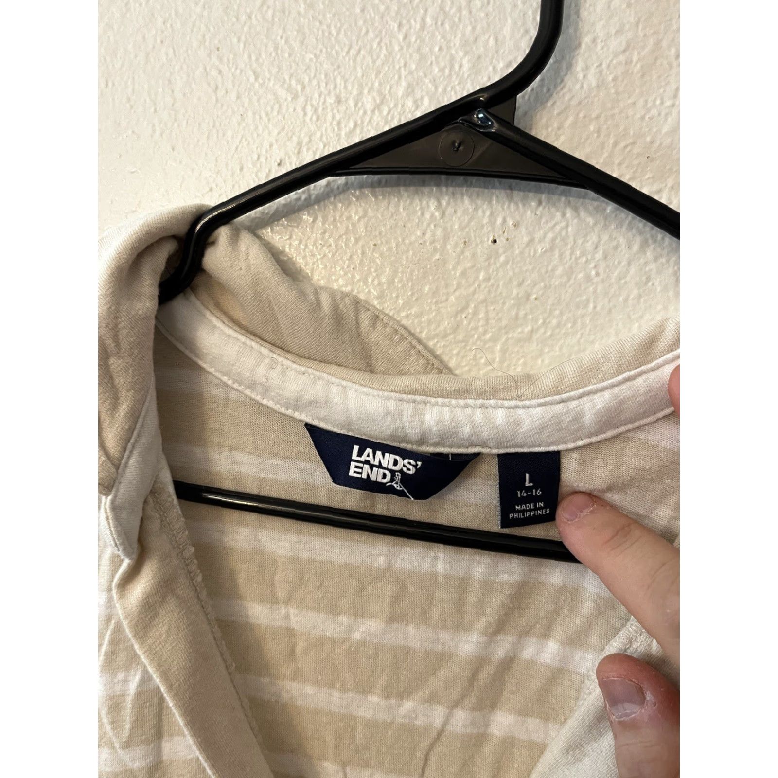 Lands' End Lands' End Women's Polo Shirt Beige Striped V-Neck Short Sleeve Linen Blend Size Large Top Casual Size L / US 10 / IT 46 - 2 Thumbnail