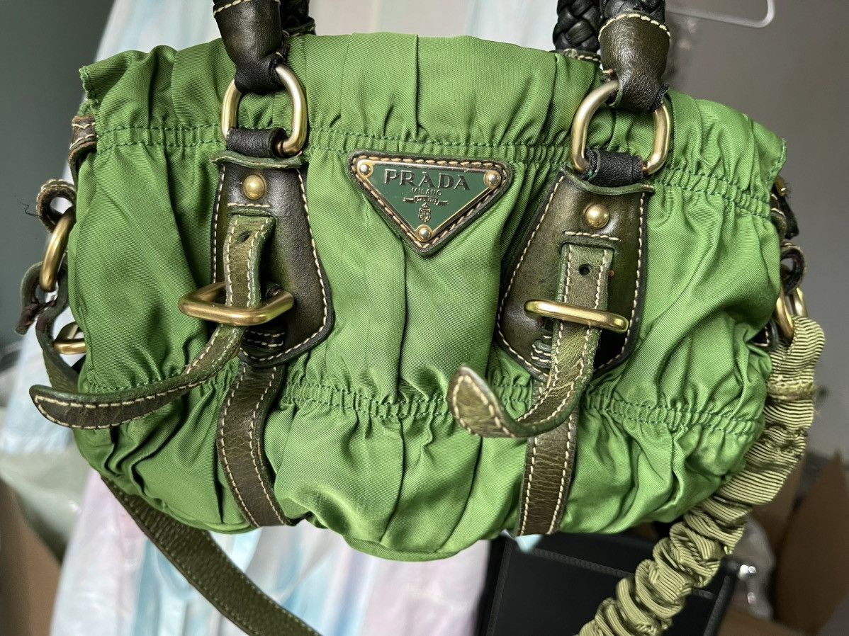 Prada Prada Ruched Nylon Handbag in Green Size ONE SIZE - 12 Thumbnail