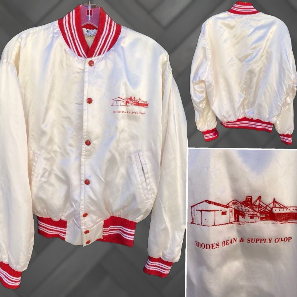 Vintage VINTAGE West Wind Rhodes Bean & Supply Co Op Satin Bomber Jacket M White 80s 70s Mens USA Logo Pockets Lined Size US M / EU 48-50 / 2 - 1 Thumbnail