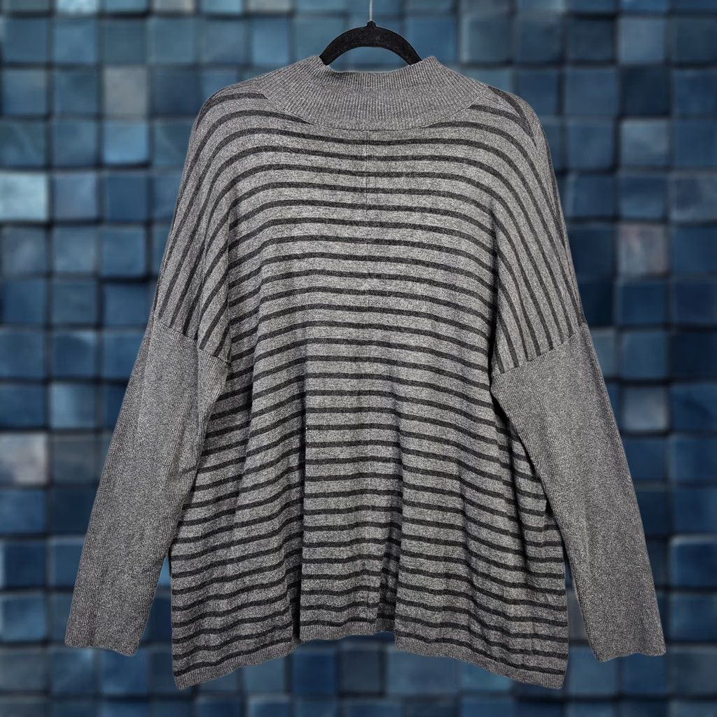 Eileen Fisher Eileen Fisher Sweater Cardigan Women Gray Black Stripes Mock Neck XL Knit 79% TENCEL 18% Nylon Regular Size XL / US 12-14 / IT 48-50 - 1 Thumbnail