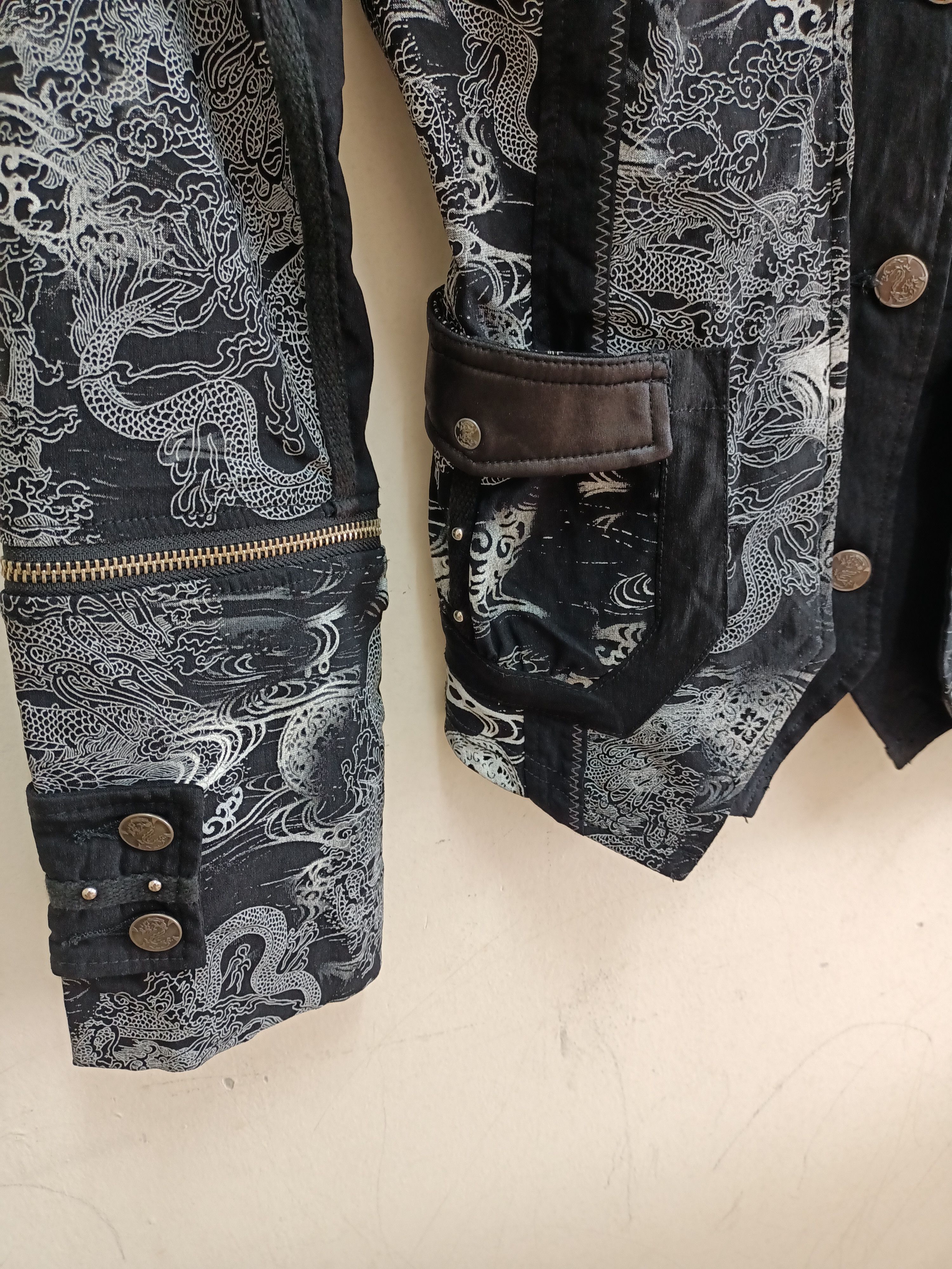 Designer × Japanese Brand Ozz Cross Dragon print black gothic stretch zipper jacket Size M / US 6-8 / IT 42-44 - 5 Thumbnail