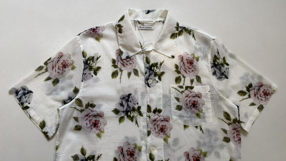 Our Legacy White Cotton Voile ‘Rose Print’ Box Shirt Size US S / EU 44-46 / 1 - 6 Thumbnail