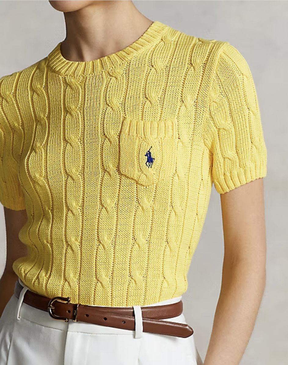 Polo Ralph Lauren CABLE-KNIT COTTON SHORT SLEEVES JUMPER Size XXS / US 00 / IT 34 - 2 Thumbnail