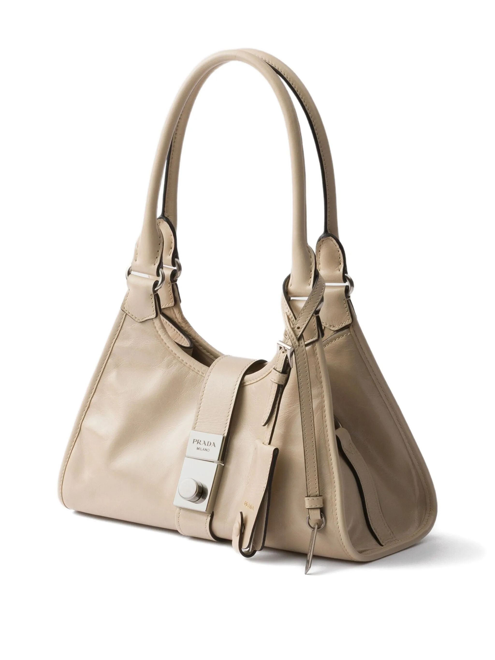 Prada os11x0126 Size: OS / Small Leather Push-Lock Tote Bag Beige Size ONE SIZE - 3 Thumbnail