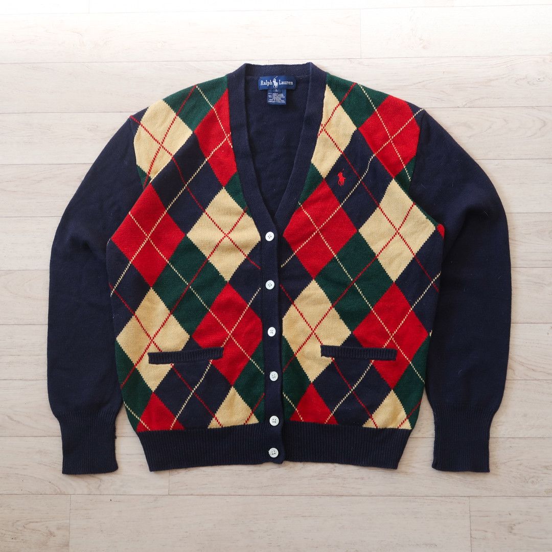 Polo Ralph Lauren Vintage Polo Ralphlauren Merino Wool Argyle Check Cardigan Size US L / EU 52-54 / 3 - 1 Thumbnail