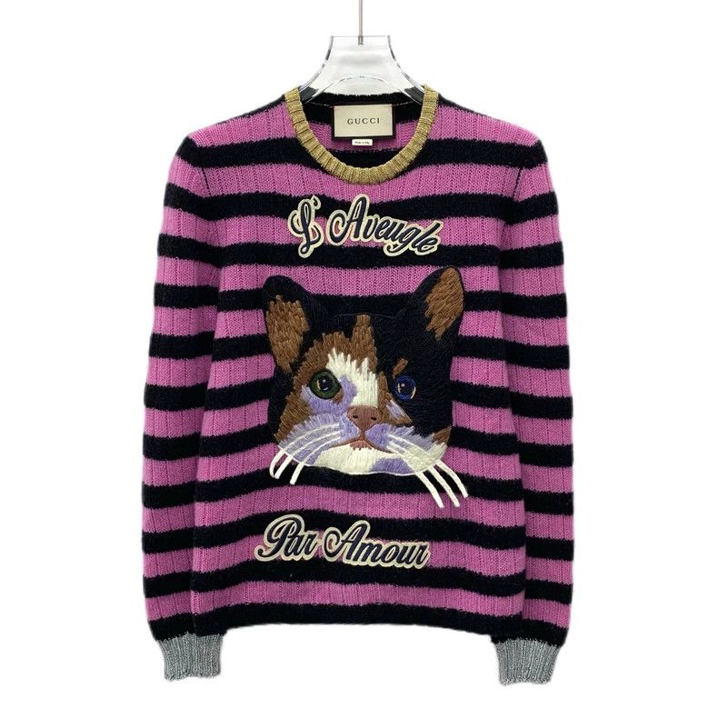 Gucci Gucci Color-blocked striped cat inlaid cashmere round-neck Size US XS / EU 42 / 0 - 1 Thumbnail