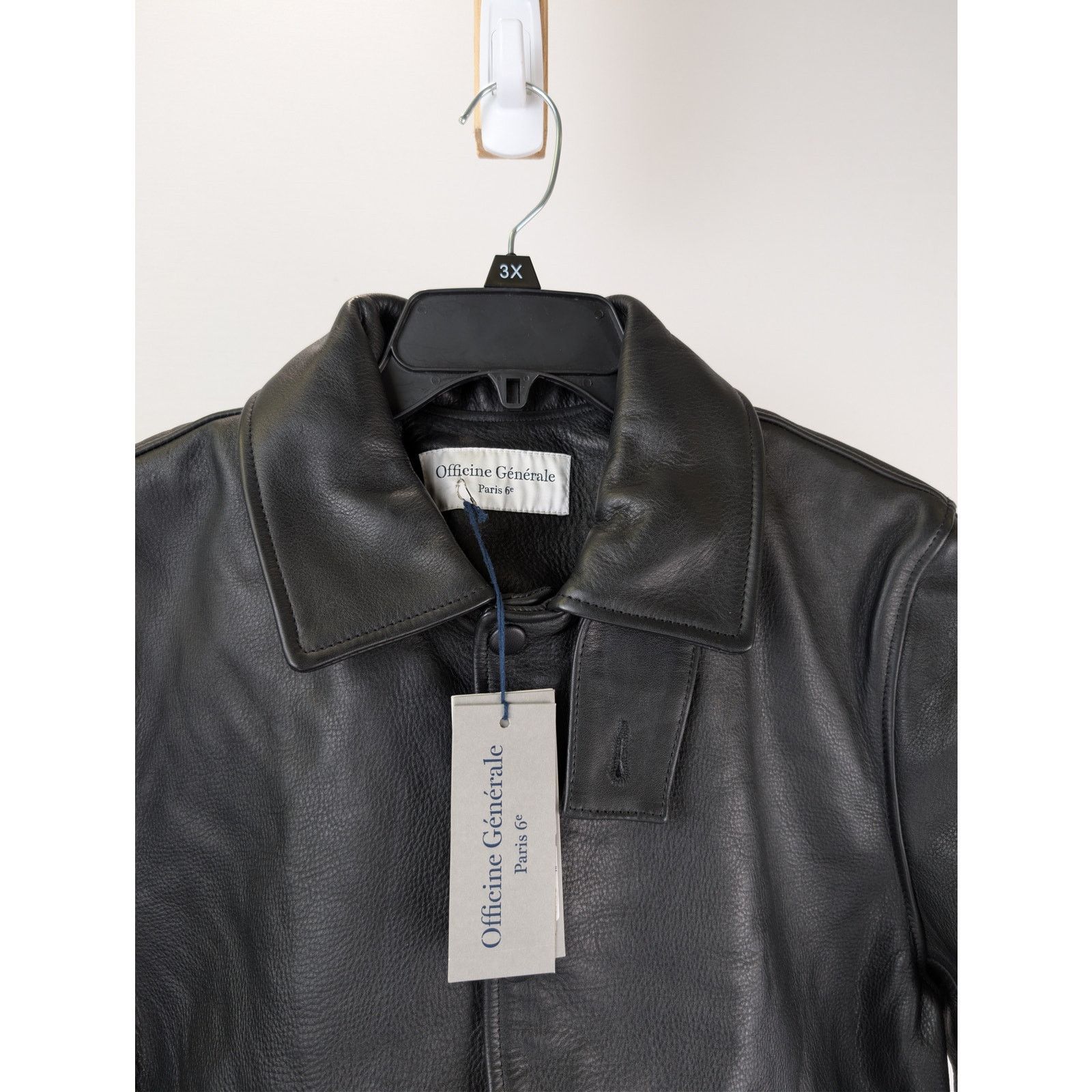 Officine Generale o1rshd1 Dafoe Bomber Grained Leather Jacket in Black Size US M / EU 48-50 / 2 - 7 Thumbnail