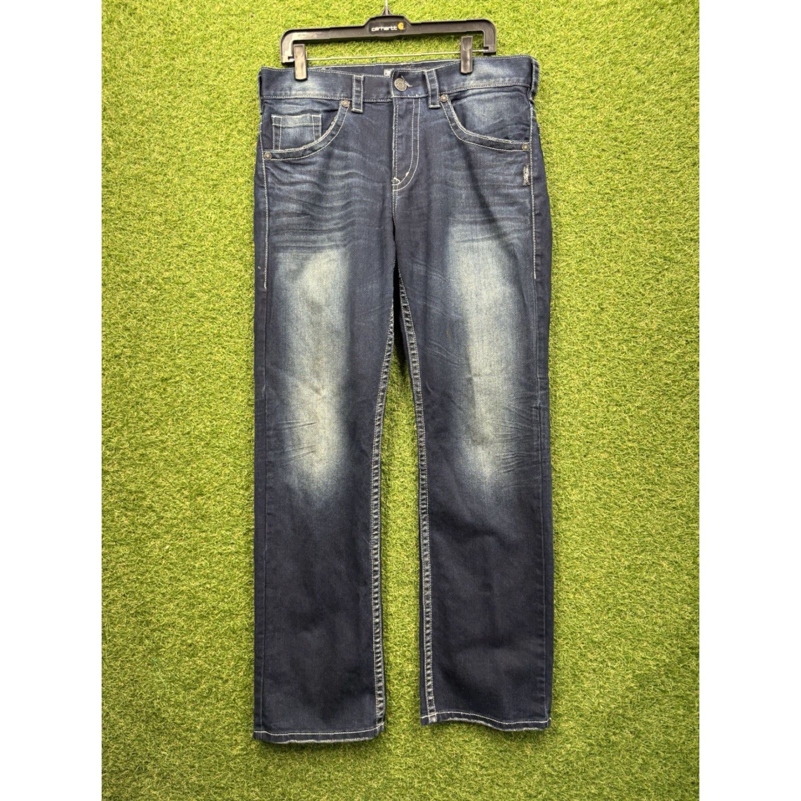 Silver Jeans Co. VINTAGE Silver Jeans Gordie Buckle Buckle Bke Relaxed Straight Jeans 33x34 Dark Blue 90s Grunge Mens Size US 33 - 2 Thumbnail