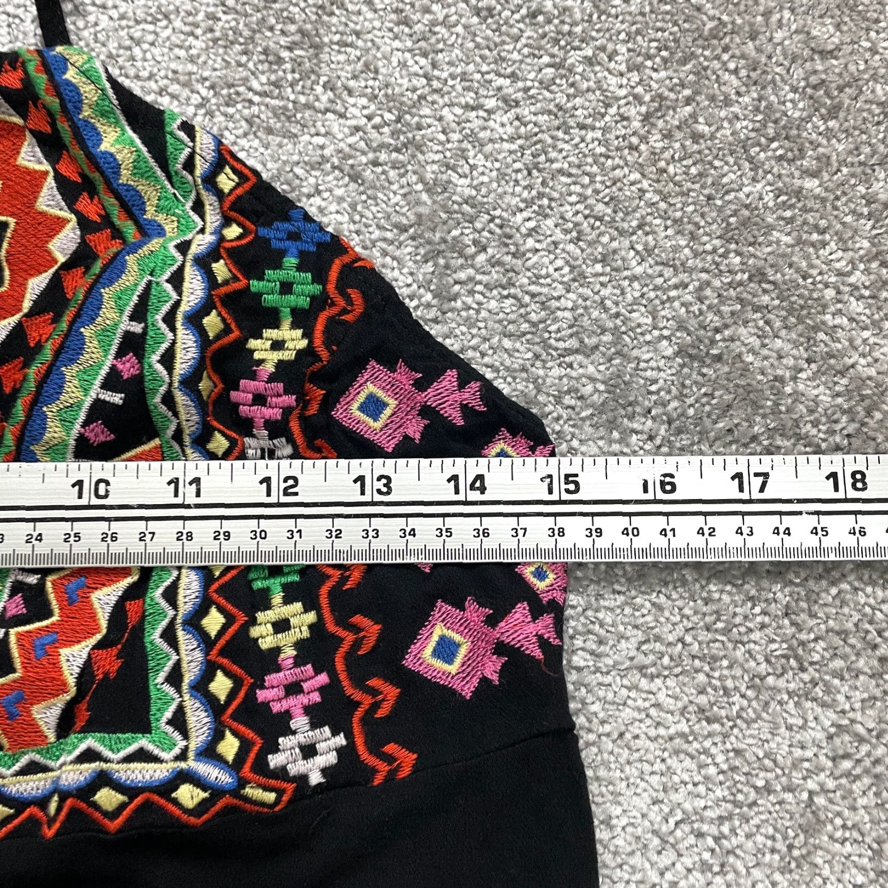 Vintage GIANNI BINI Dress Women's A-Line Sleeveless Halter Embroidered Geometric Tribal Black L Dress Size L / US 10 / IT 46 - 6 Thumbnail