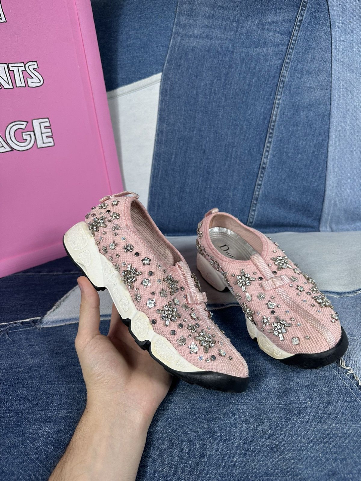 Dior Dior Fusion Pink Bling Mesh Rhinestones Low Sneakers Size US 7 / IT 37 - 7 Thumbnail