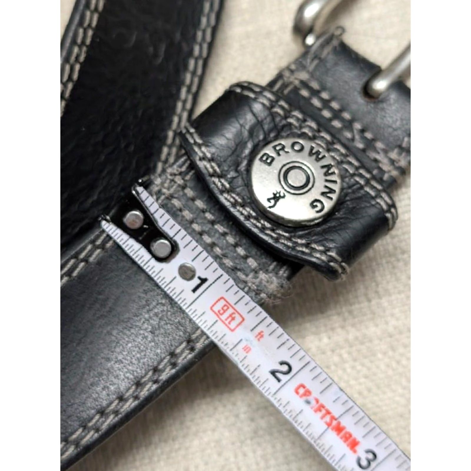 Vintage VINTAGE Browning belt 46 leather Cowhide full grain STITCHED black 1-3/8" belt Regular Mens Belt Size 46 - 3 Thumbnail