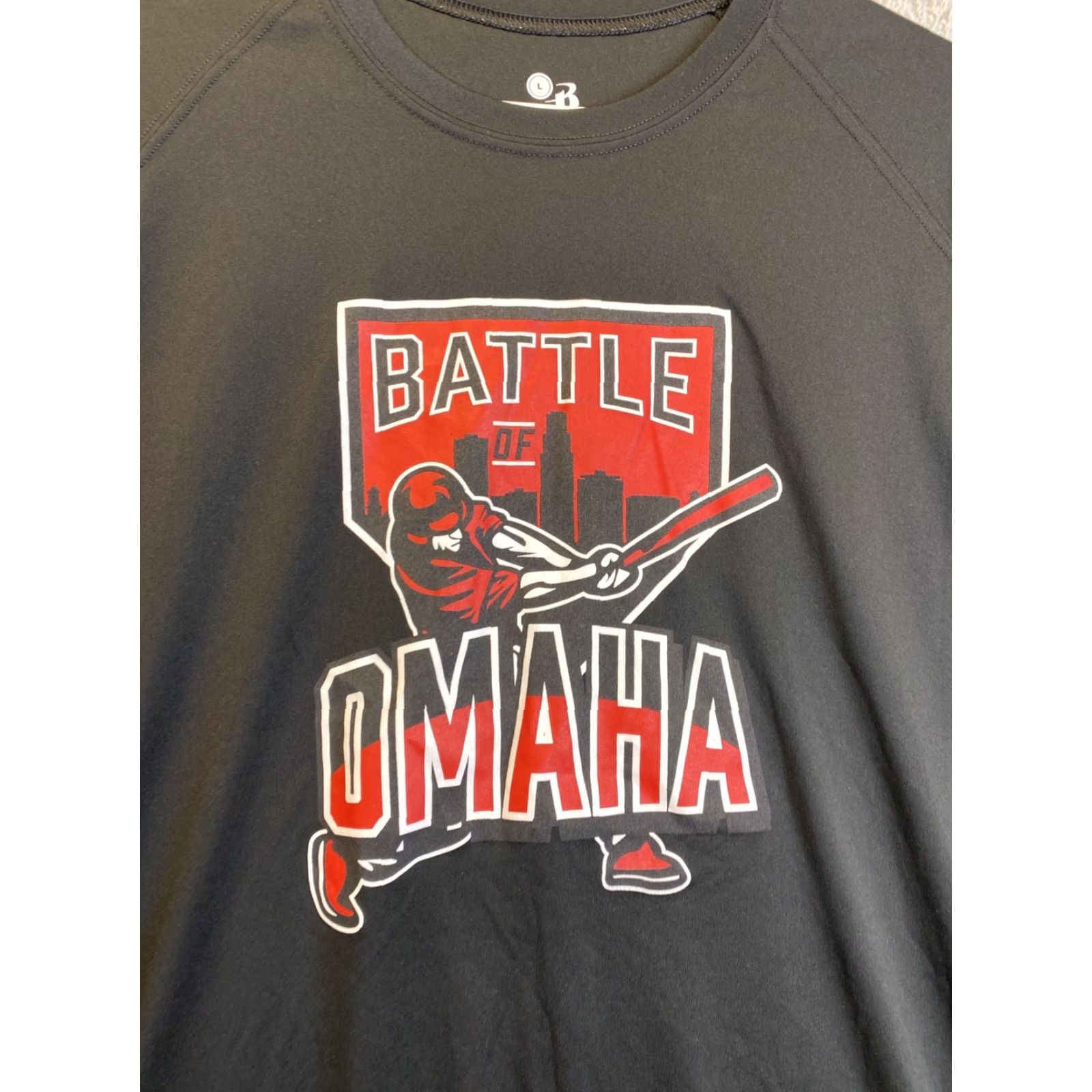 Vintage Badger Battle of Omaha Shirt Mens Large Baseball Black 51-62 T-Shirt Crew Neck Short Sleeve Polyester Knit Brand Regular Men College All Seasons Size US L / EU 52-54 / 3 - 3 Thumbnail