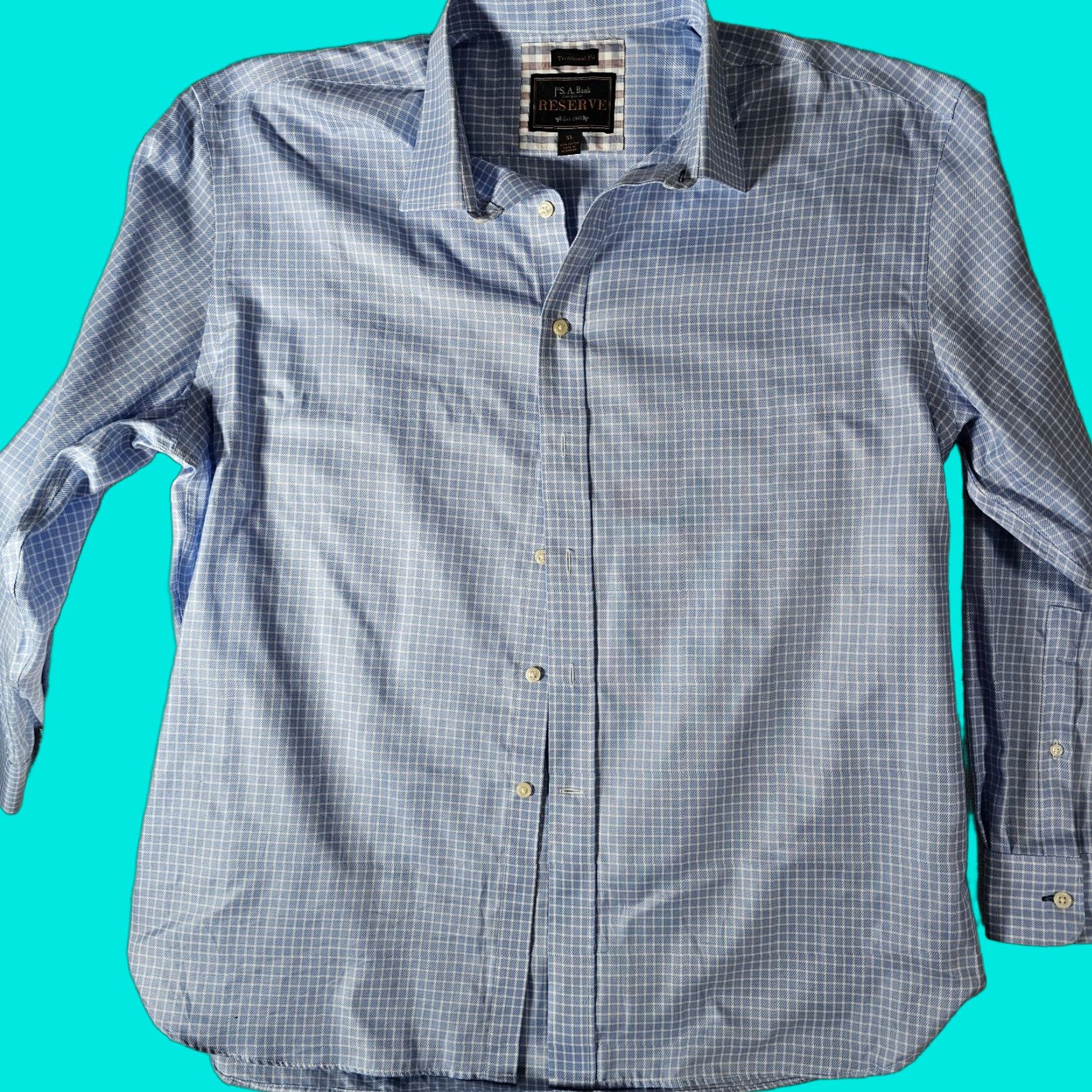 Jos. A. Bank Jos A. Bank Dress Shirt Men XL Blue Check Cotton Classic Fit Button Up Size US XL / EU 56 / 4 - 1 Thumbnail